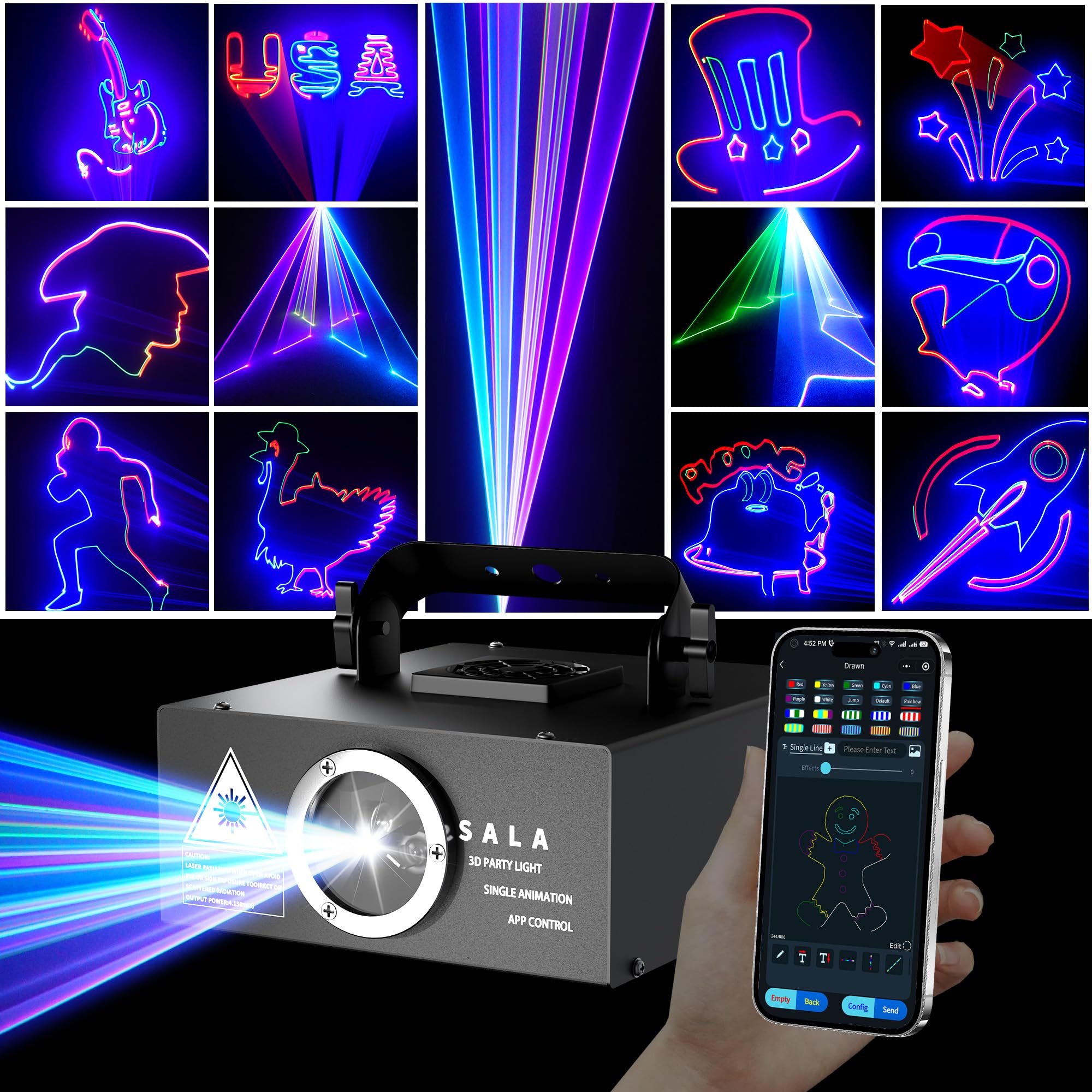 DJ Laser Light with App Control - 3D Animation Laser Projector for Party & Stage | Custom Drawings, Text Playback, Sound Activated | Perfect for Disco, KTV, Bar, Clubs & Home Entertainment