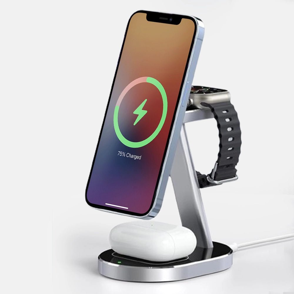 NexusEdge 3-in-1 Fast Wireless Charging Station for iPhone, AirPods & Apple Watch | Qi-Certified Multi-Device Charger | Perfect for Bedside, Office & Travel