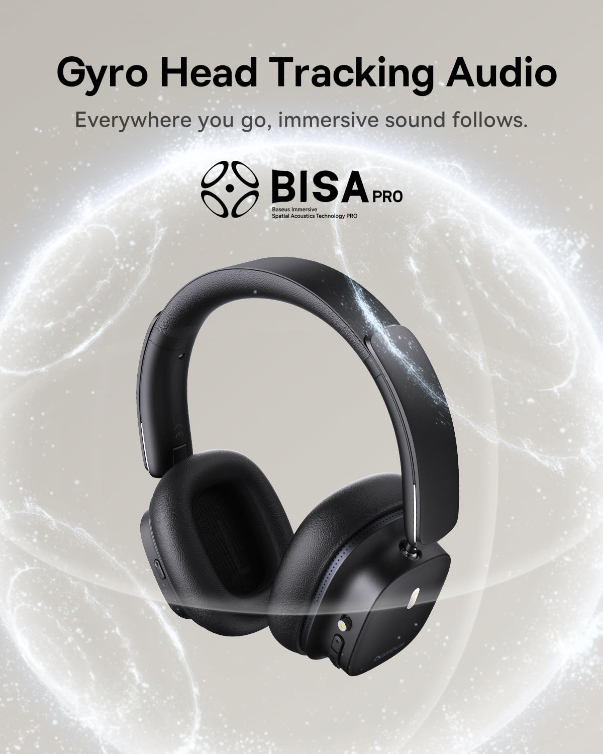 Baseus Bowie 30 Max Active Noise Cancelling Wireless Headphones – Over Ear Bluetooth 5.4 with Head Tracking Spatial Audio, LDAC Hi-Res Sound, 65H Battery Life – Perfect for Travel, Work & Gaming – Comfort Fit & App Control for Clear Calls