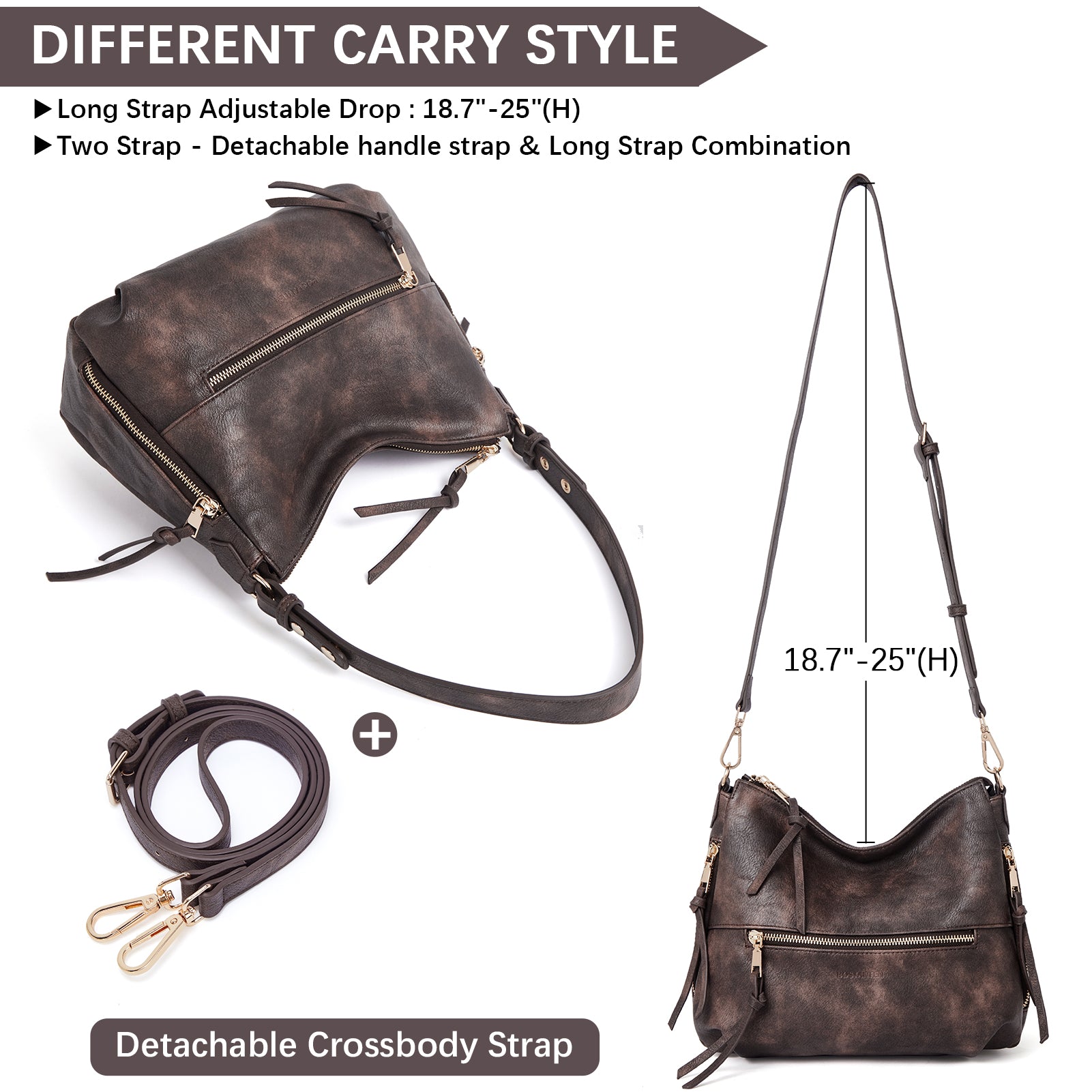 BOSTANTEN Women's Vegan Leather Hobo Shoulder Bag - Stylish Designer Handbag with Pockets for Ladies (Brown) | Perfect for Work, Travel, and Everyday Use