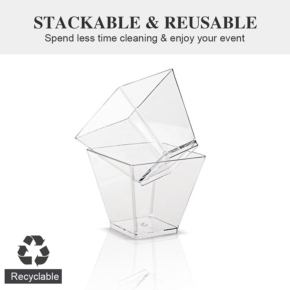50 Pack 3.5 Oz Clear Plastic Mini Dessert Cups - Square Parfait Containers for Chocolate Mousse, Pudding, Appetizers, Dessert Samplers & Shot Glasses | Perfect for Party Catering, Wedding Favors & Bakery Display