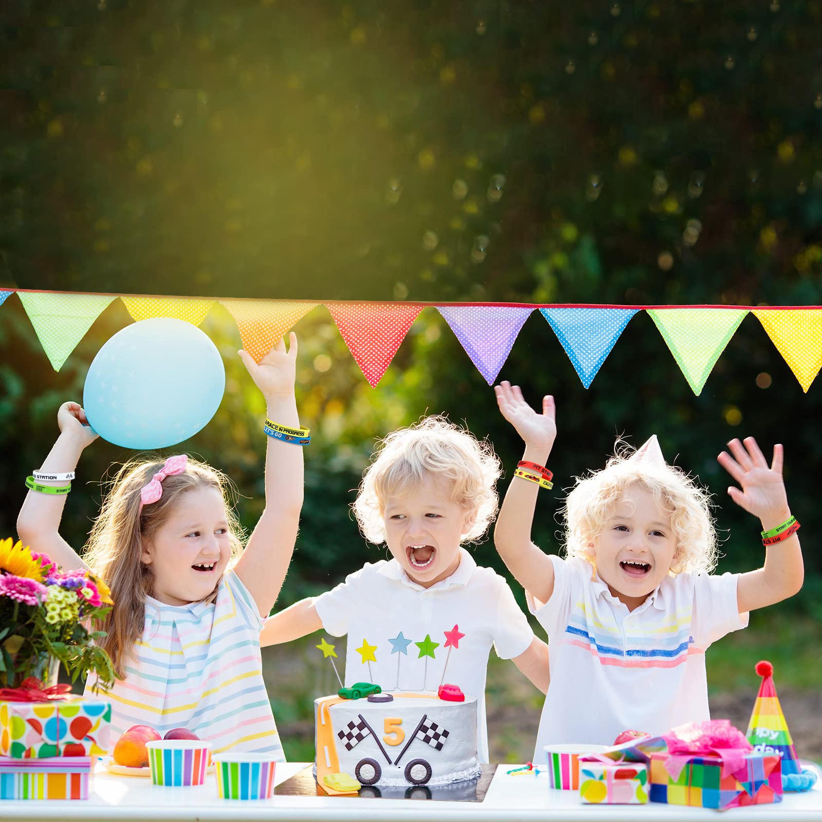 Race Car Party Favors 48 Pack - Race Car Birthday Party Supplies, Decorations, Rubber Bracelets & Silicone Wristbands for Kids Birthday, Racing Theme Party, Dirt Bike Event, Fitness Motivation | Perfect for Race Car Themed Birthday Parties, Motorsport Events & Team Giveaways