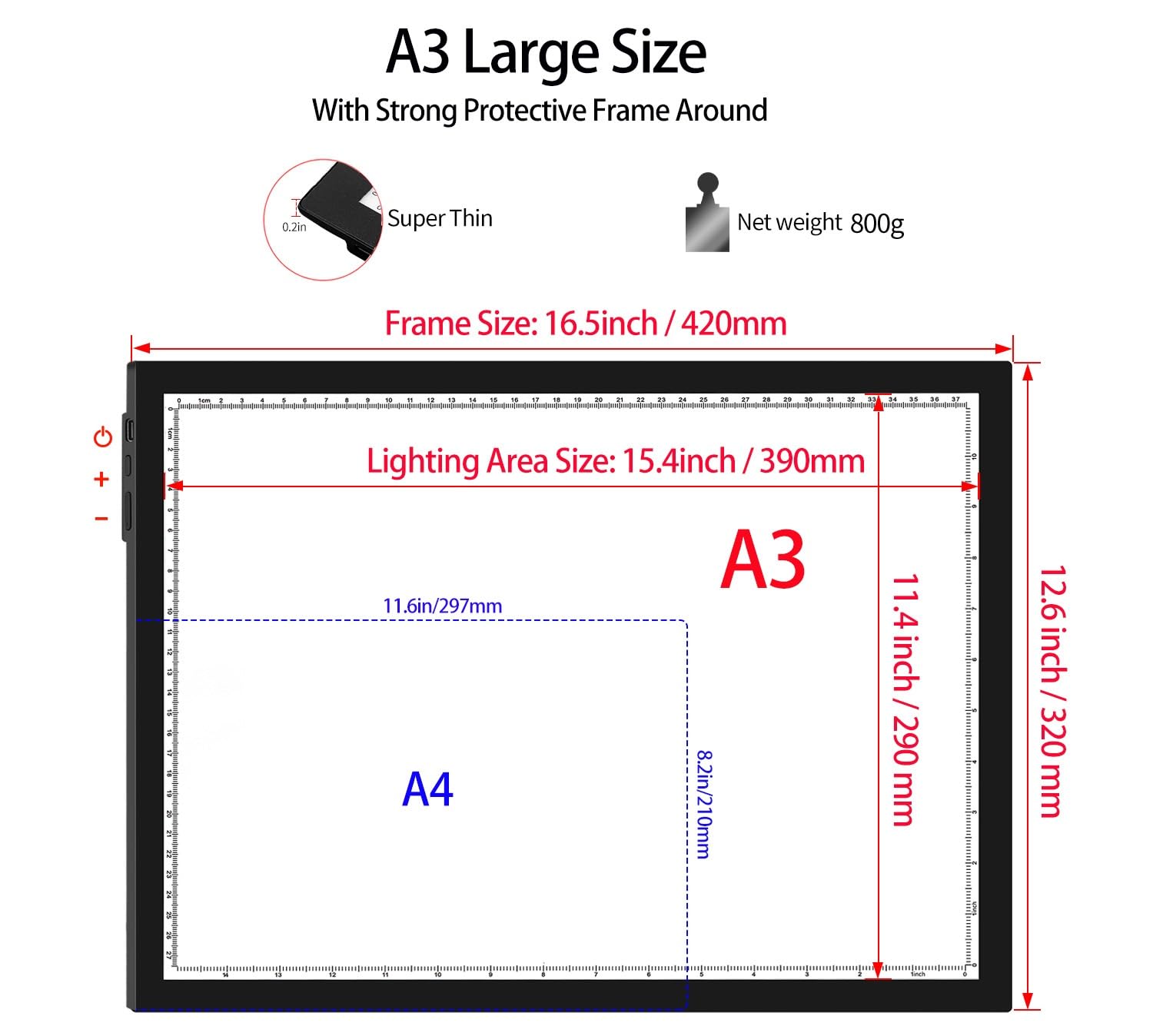 **A3 Diamond Painting Light Pad - 16.6×12.6 Inch LED Light Board with Built-in Stand & 9-Level Dimming - Perfect for Diamond Art, Cross Stitch & Crafting Projects**