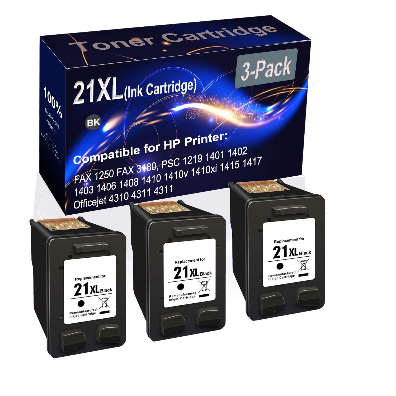 3-Pack Black Remanufactured High Yield 21XL Ink Cartridges for HP DeskJet D1320 D1330 D1341 D1360 D1368 D1400 Printers - Perfect for Home Office Printing & School Projects