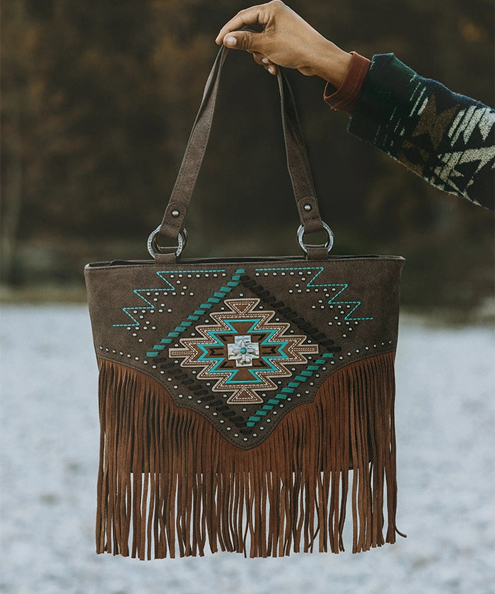 Montana West Aztec Fringe Concealed Carry Tote Bag for Women - Stylish CCW Purse with Hidden Gun Pocket - Perfect for Everyday Carry, Travel & Self Protection