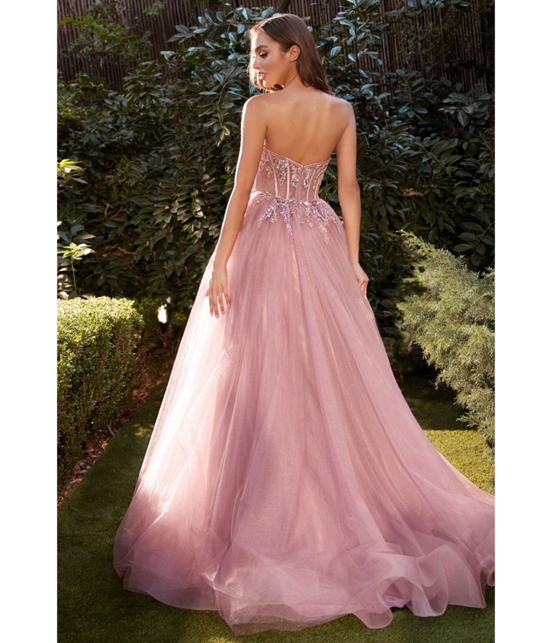 Ladivine by Cinderella Divine Rose Illusion Corset Strapless Evening Dress - Elegant Prom, Wedding, Pageant Gown for Women | Perfect for Formal Events, Red Carpet & Special Occasions