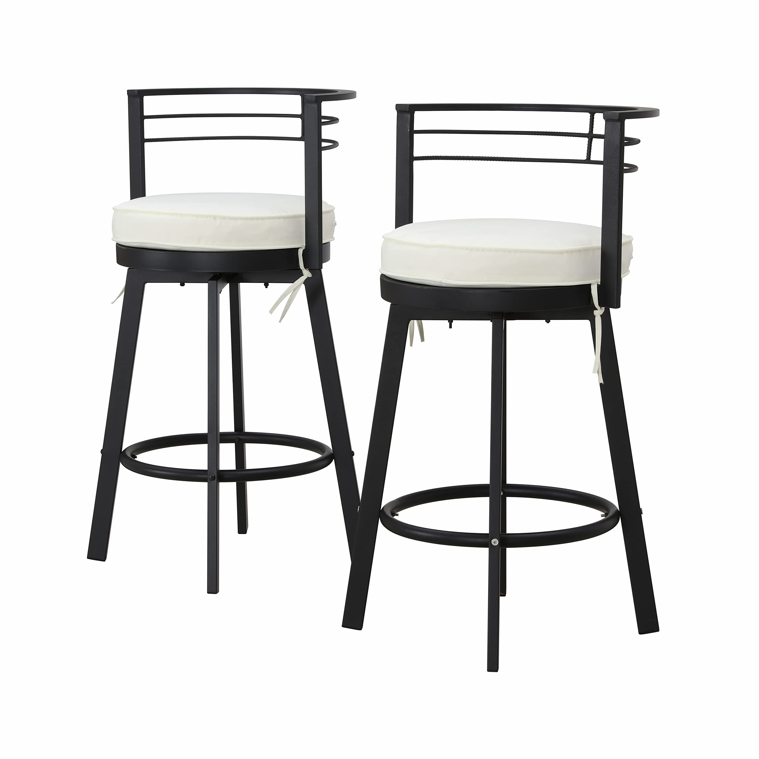 LOKATSE HOME 2-Piece Outdoor Swivel Bar Stools Set - Armless Bistro Chairs with Cushions, Patio Height Metal Barstools for Backyard, Deck, Garden & Poolside - Weather-Resistant Outdoor Furniture