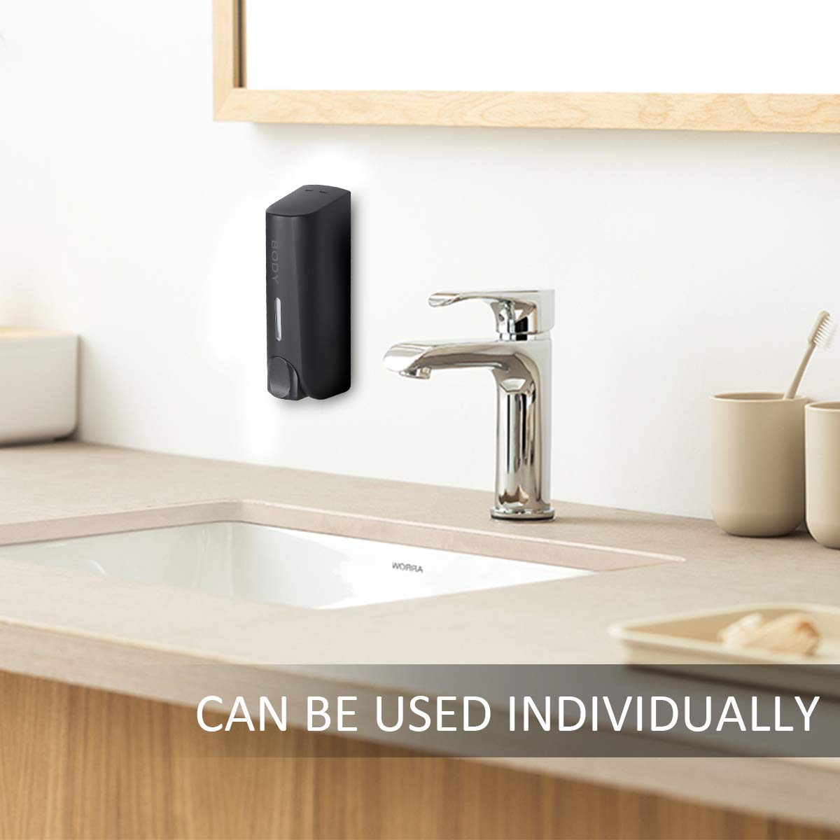 Wall Mounted Shampoo Conditioner Body Wash Dispenser Set - No Drill Bathroom Soap Dispenser Trio for Showers, Hotels & Home Use - Black (Ideal for Spa-Like Bathroom Organization & Guest Convenience)