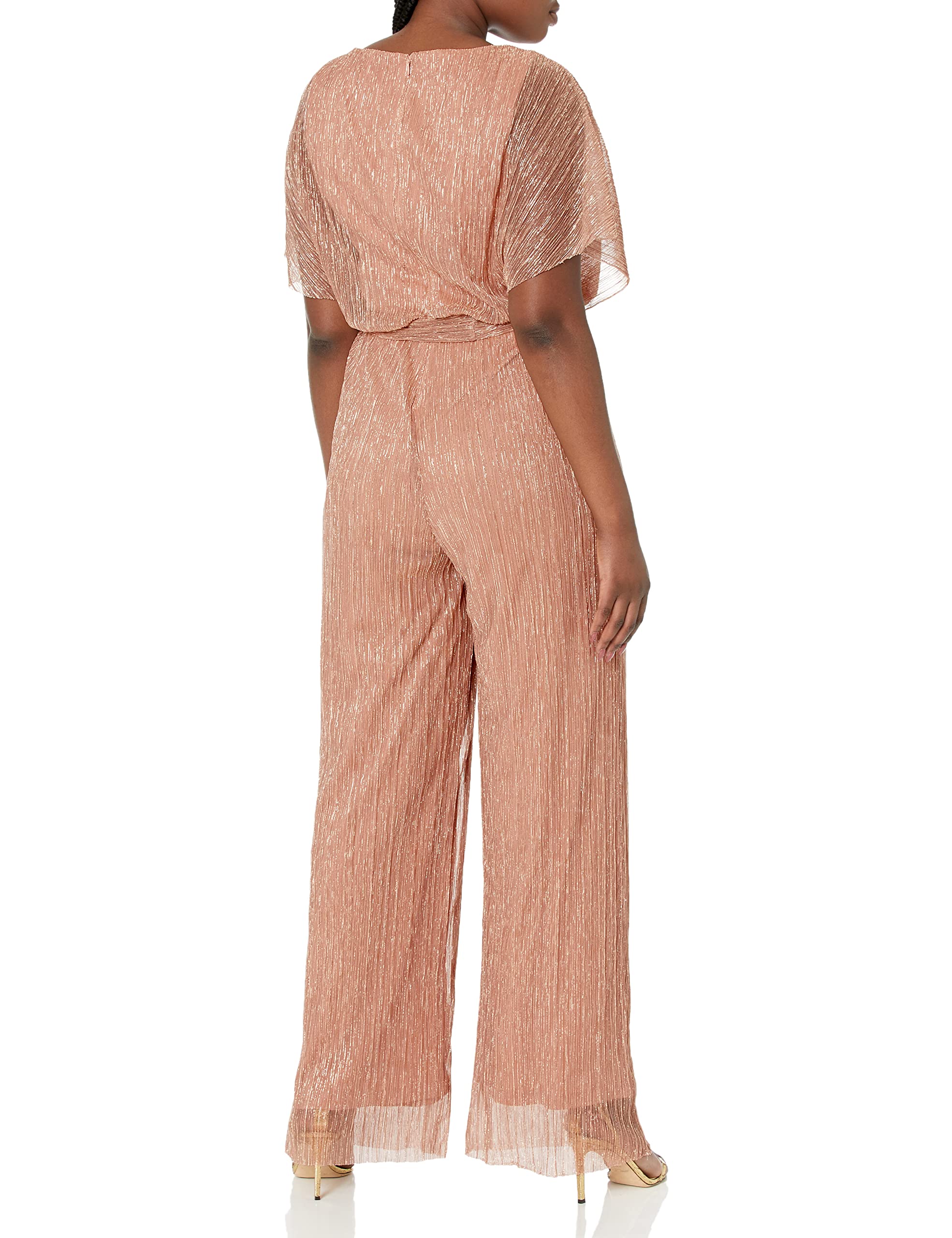 Adrianna Papell Women's Metallic Pleated Jumpsuit - Elegant Party Outfit for Evening Events & Special Occasions