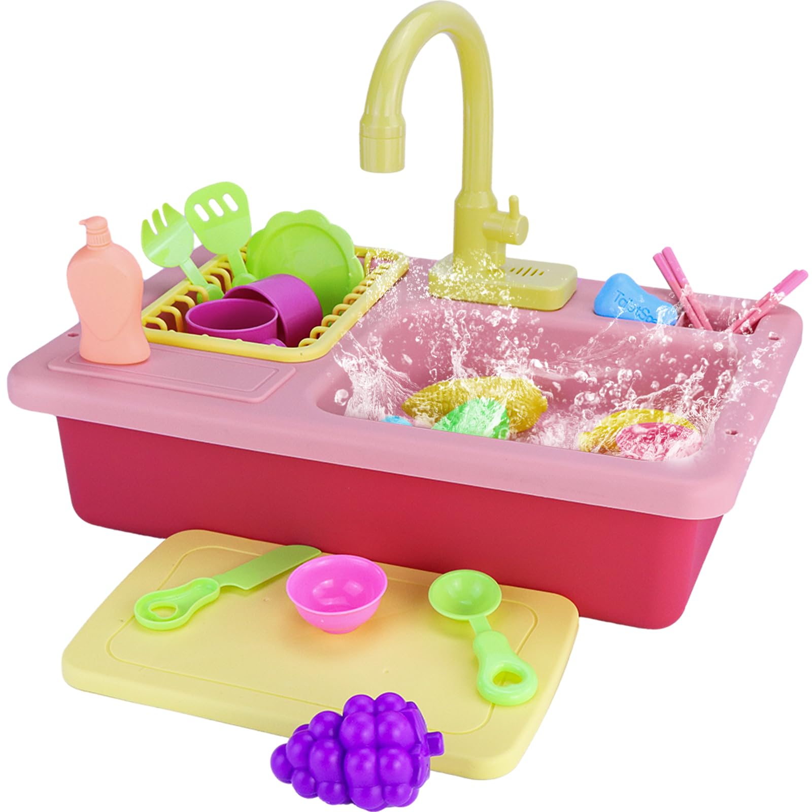 Kids Pretend Play Sink Toy with Running Water & Electric Dishwasher - Real Water Cycle Kitchen Sink for Toddlers, Role Play House Toy for Boys & Girls - Perfect for Imaginative Play, Preschool Learning & Indoor Activities