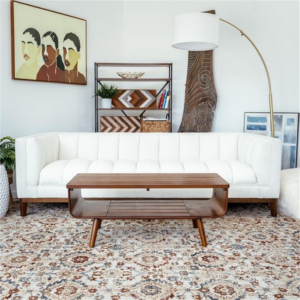 Allora Mid Century Modern Coffee Table - Solid Wood Brown Finish for Living Room, Lounge & Office - Stylish & Durable Home Decor Furniture
