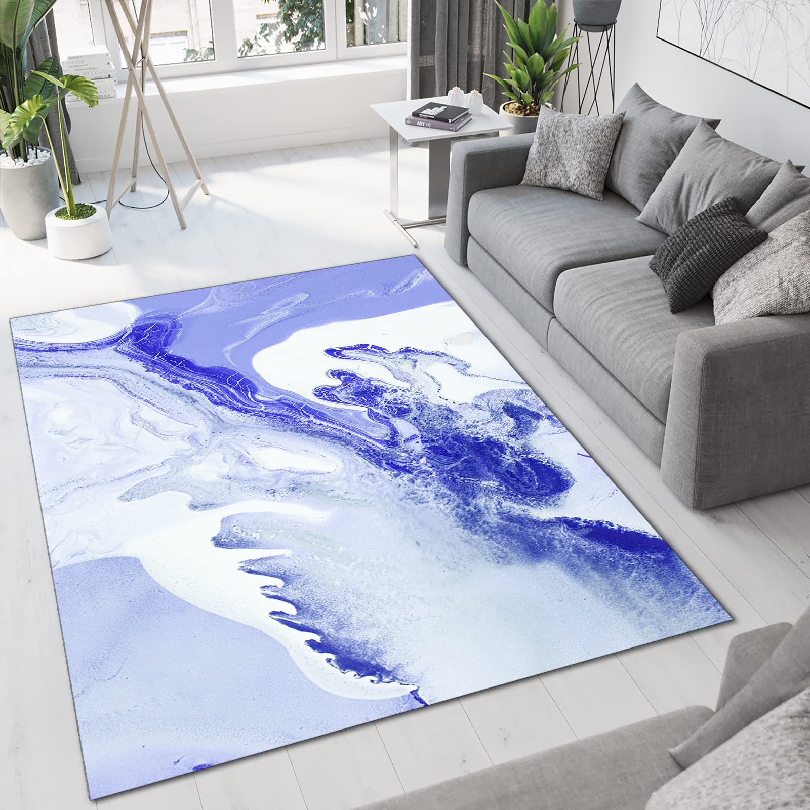 Non-Slip Glacier Snow Area Rug - Soft & Comfortable 6x8ft Modern Rug for Bedroom, Living Room, Kitchen & Bathroom - Home Decor with Rubber Backing for Safety & Style