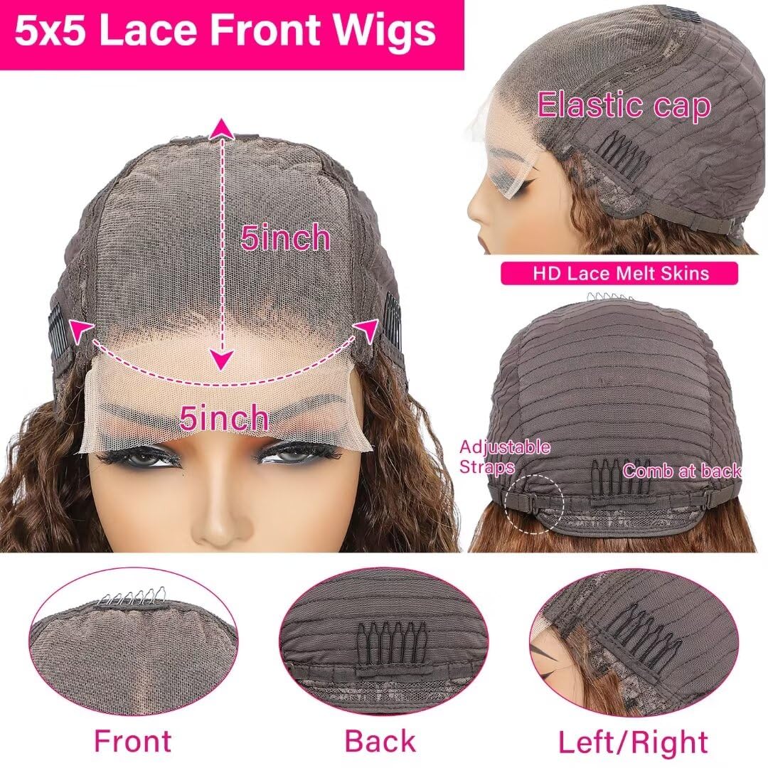 5x5 Water Wave Lace Front Human Hair Wig for Women - 180% Density HD Lace Closure Wig with Baby Hair, Pre-Plucked, Wet & Wavy Honey Blonde Curly 18 Inch - Perfect for Daily Wear, Parties, and Special Occasions