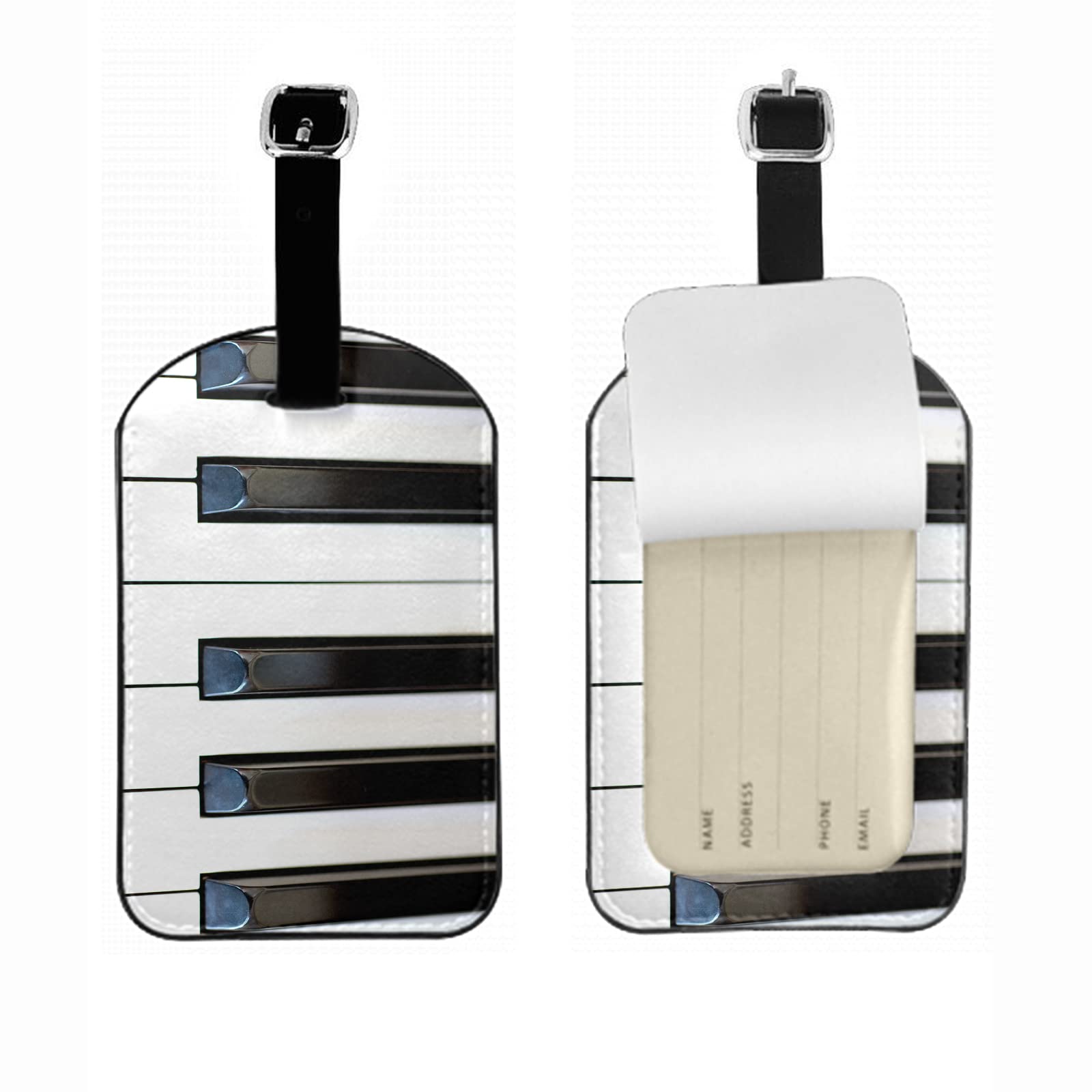 Black & White Piano Keys Suitcase ID Tag - Classic Keyboard Design, Bendable PU Leather Luggage Tag for Travel - Perfect Gift for Teenage Women & Music Lovers (1 Pack) - Ideal for Suitcases, Backpacks & Musical Instrument Cases