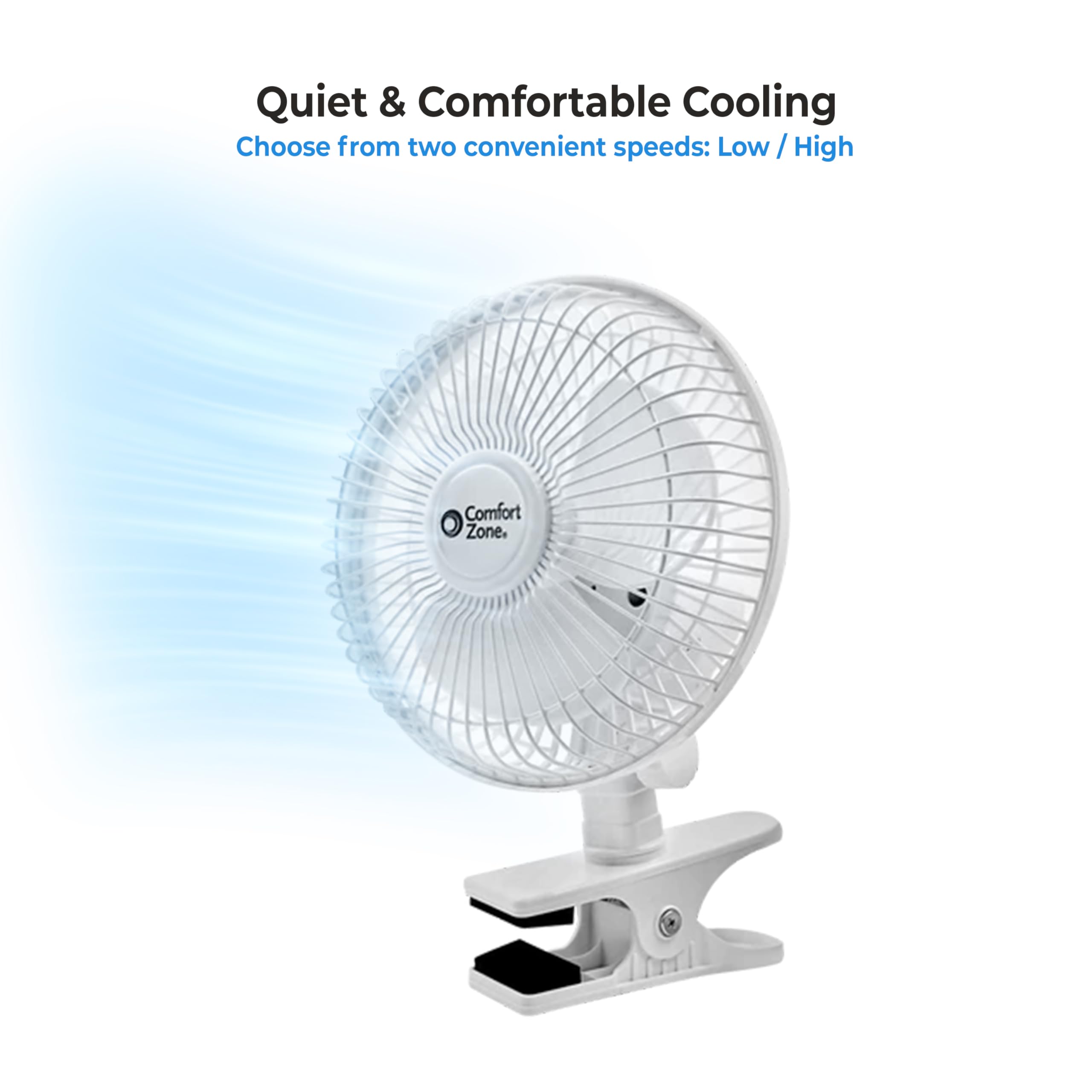 6 Inch Portable Clip on Fan - Adjustable Tilt, Quiet 2-Speed Electric Mini Desk Fan for Home, Office, Dorm | 6.53 ft/sec Airflow | Perfect for Bedroom Cooling, Workspace Ventilation & Personal Air Circulation