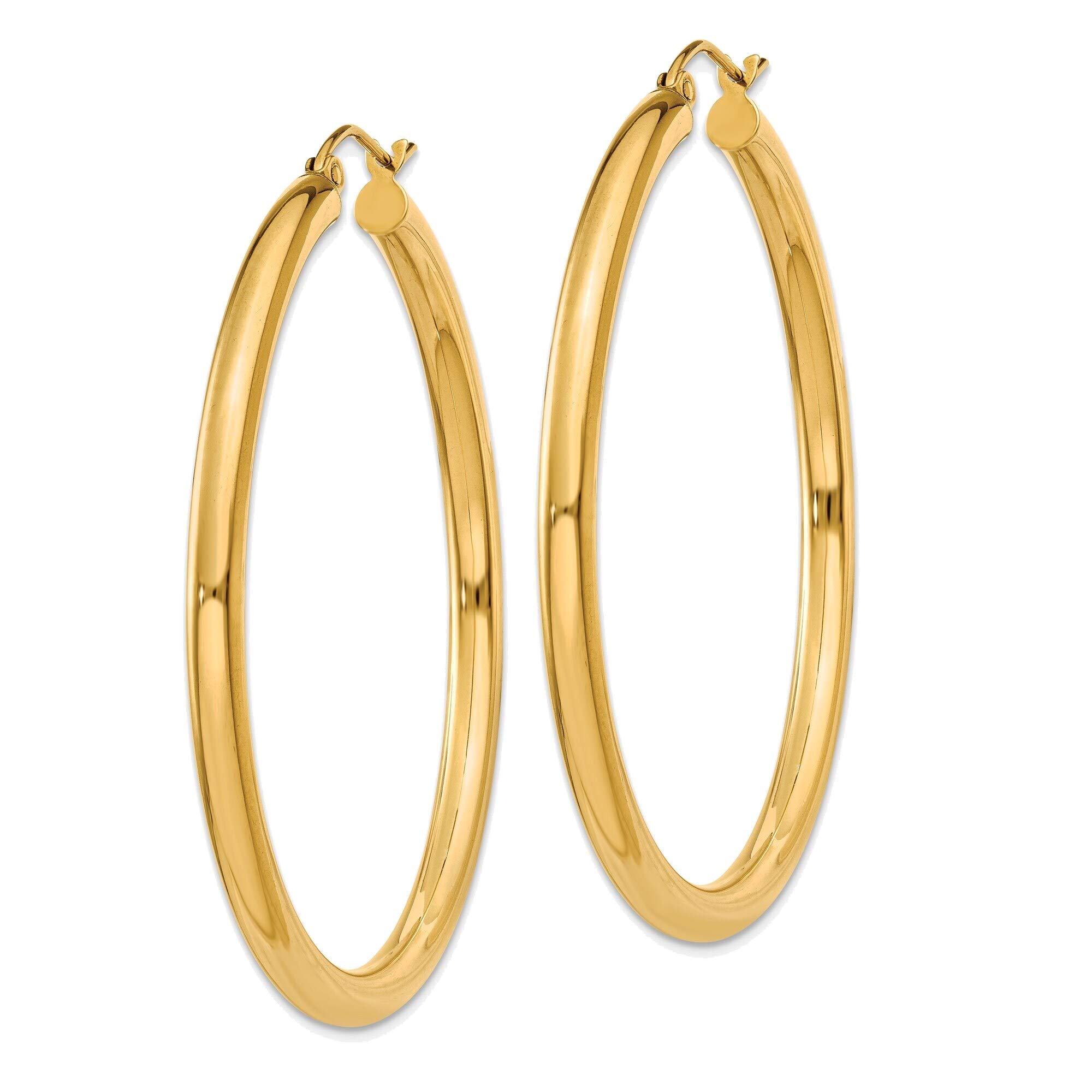 14K Yellow Gold 3mm Lightweight Polished Tube Hoop Earrings - Elegant Everyday Jewelry for Women, Perfect for Work, Date Night & Special Occasions