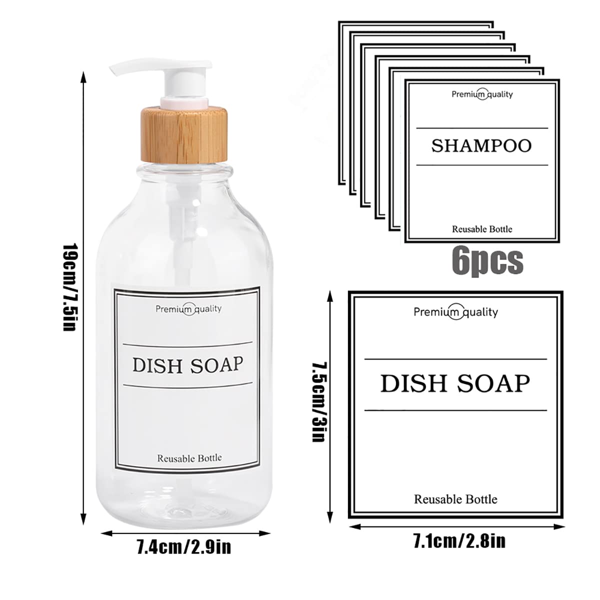 3-Pack 16oz Reusable Shampoo & Conditioner Dispenser Bottles with 6 Waterproof Labels - Refillable Plastic Pump Bottles for Bathroom & Shower Organization - Perfect for Travel, Gym, and Home Use