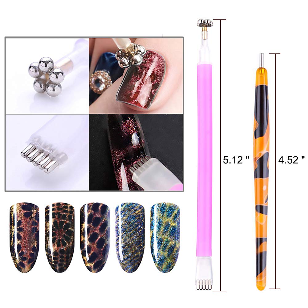 6Pcs Magnetic Nail Polish Pen Kit - SILPECWEE Cat Eye Nail Art Tools with Magnet Stick & Stand for Professional Manicure | Perfect for Salon, Home Nail Design & DIY Gel Polish Application