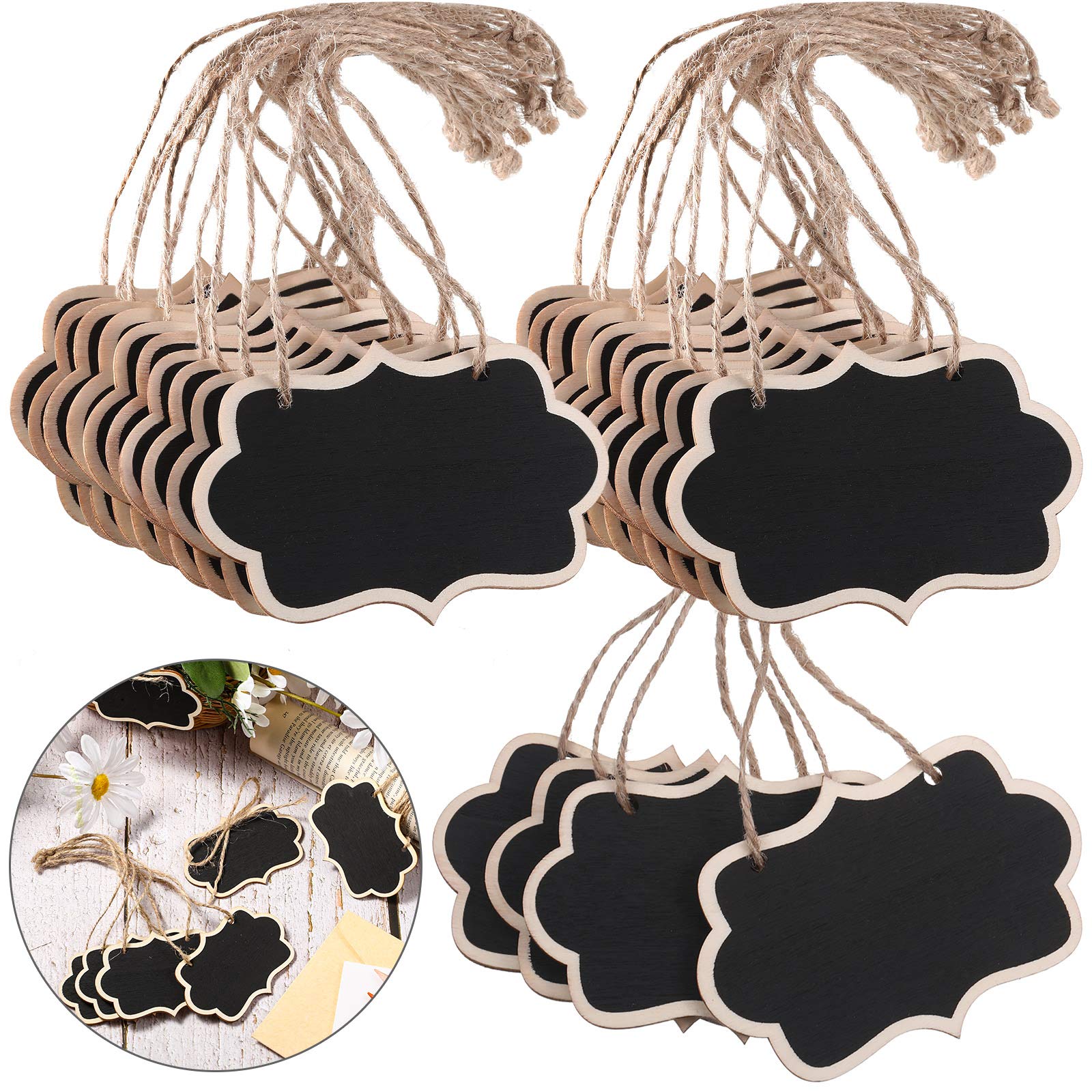 Outus 12-Piece Black Wooden Chalkboard Tags - 3.35