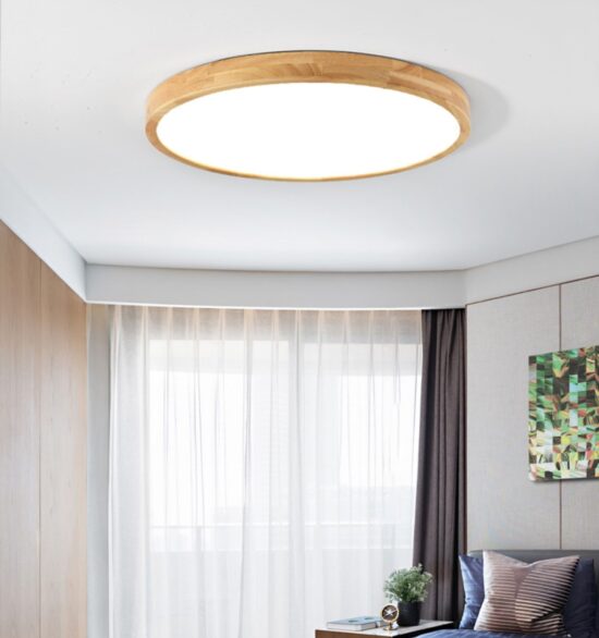 Divana Scandinavian Wooden Round and Slim Ceiling Lamp - Modern Nordic Pendant Light for Living Room, Bedroom & Dining Room - Perfect for Home Decor and Cozy Ambiance
