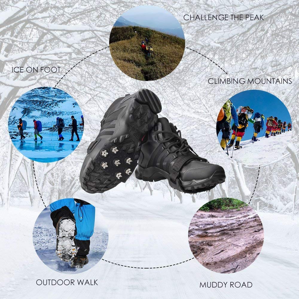 7-Point Anti-Skid Crampon Traction Cleats for Walking, Jogging, Hiking & Mountaineering - Ice & Snow Grips for Boots & Footwear - Perfect for Winter Trails, Icy Sidewalks & Outdoor Adventures