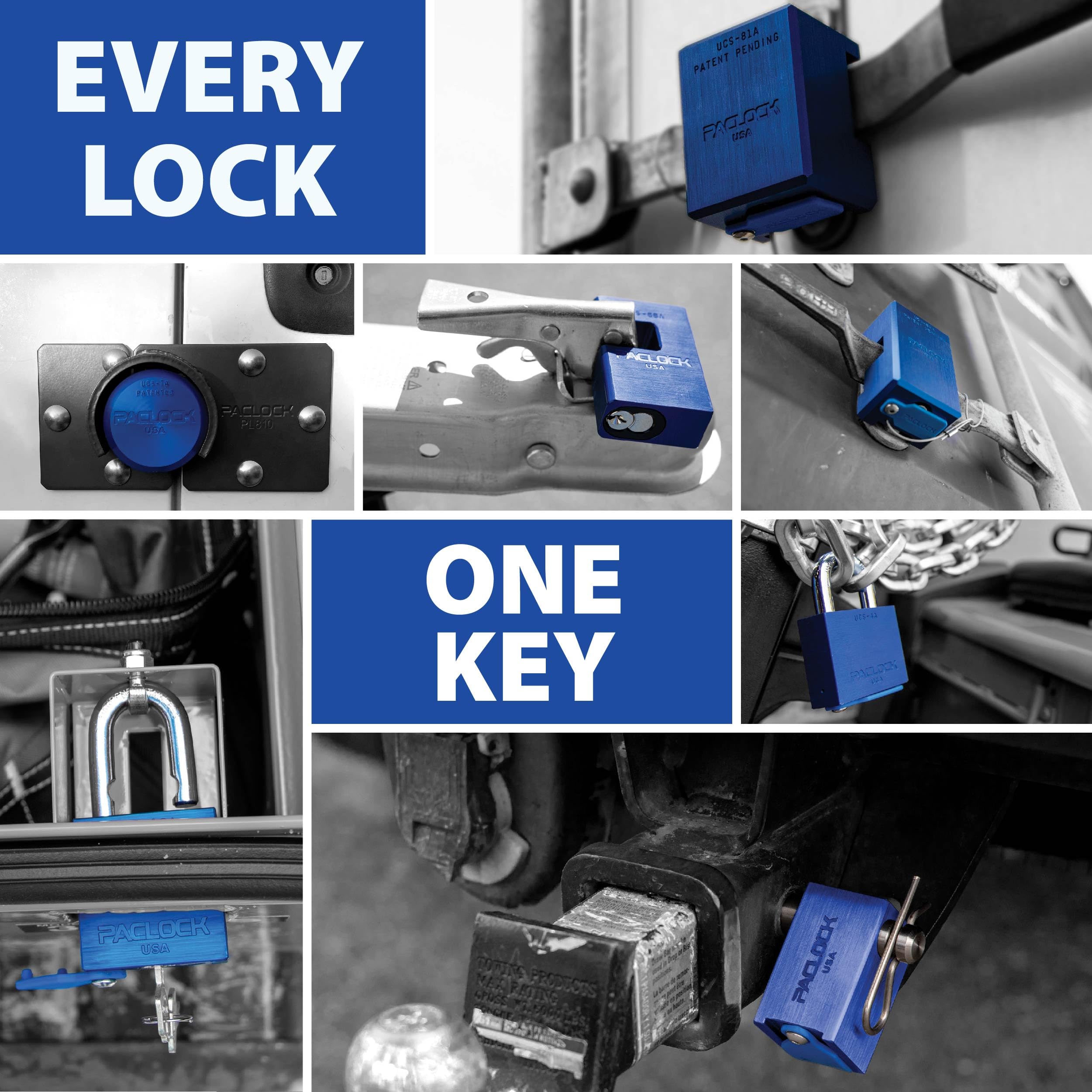 PACLOCK UCS-80A-YK-1 Trailer Hitch Lock - Heavy Duty 6-Pin Cylinder Security for Yakima Threaded Bike Racks | Blue Anodized Aluminum | 2 Keys Included | Perfect for RV, Camping & Outdoor Adventures
