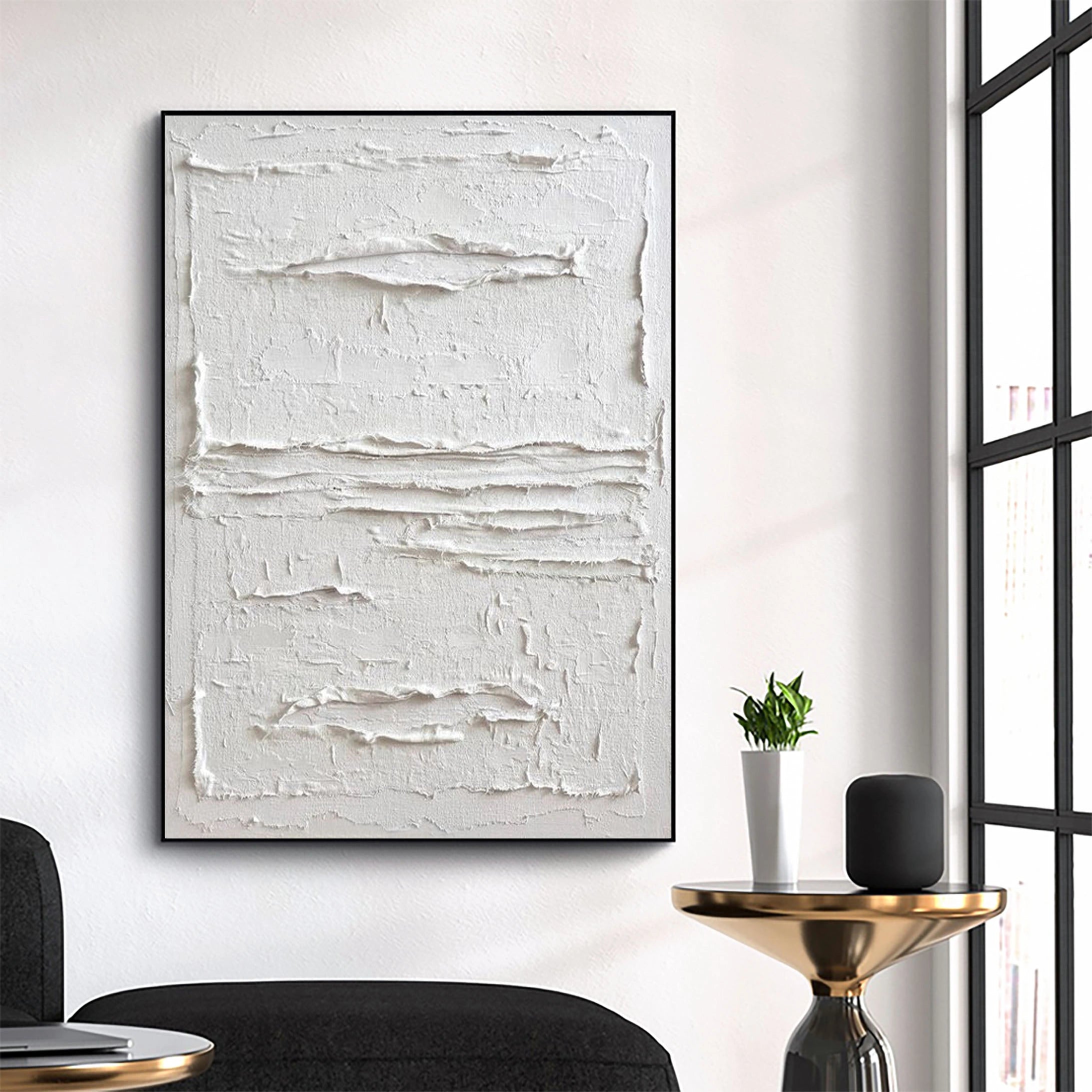 White Minimalist Textured Painting Canvas - Modern Abstract Wall Art for Living Room & Bedroom Decor | Premium Quality Artist Canvas #MM024