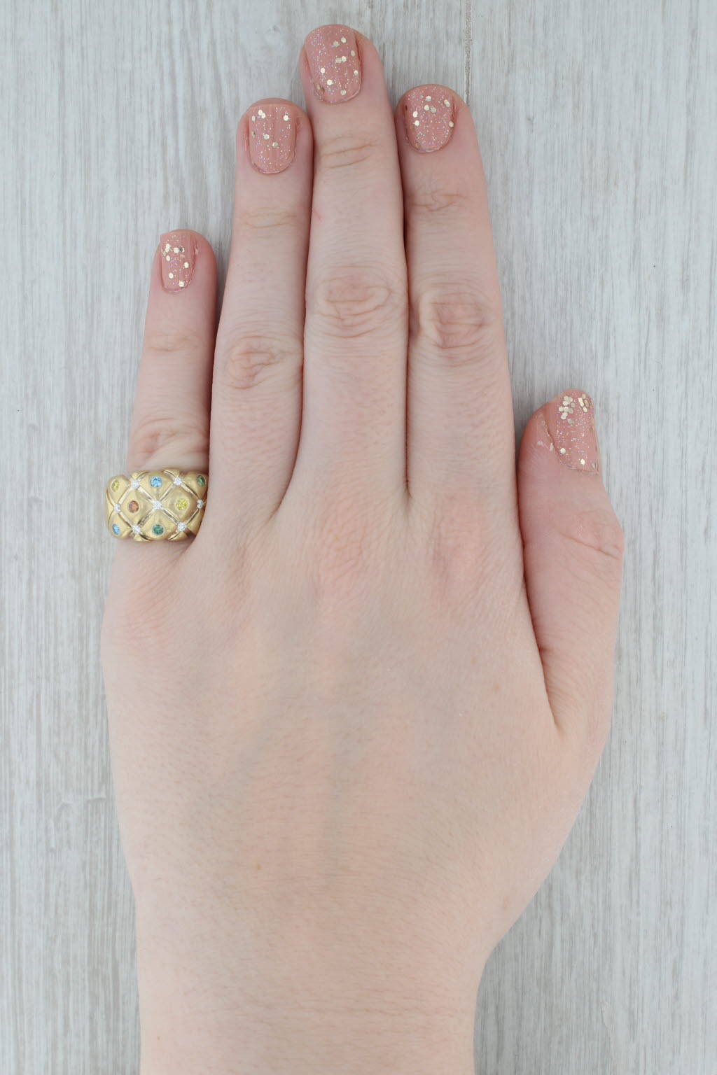 0.47ctw Multicolor Diamond Crosshatch Ring - 18k Yellow Gold Size 7.25 - Elegant Wedding Band, Anniversary Gift, Valentine's Day Jewelry for Her