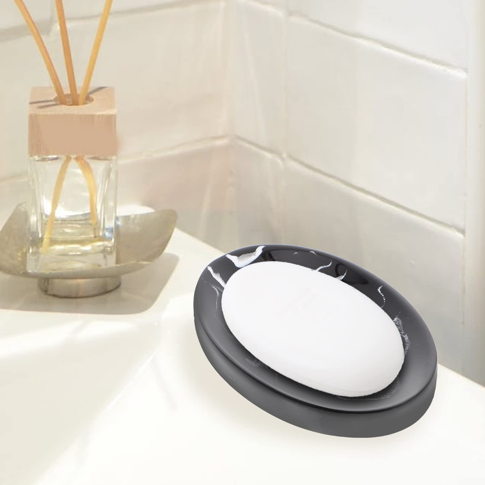 Angoily Marble Soap Dish Organizer - Resin Soap Holder with Drain for Shower, Bathroom & Travel - Decorative Nordic Style Soap Keeper & Sponge Tray for Modern Home Decor