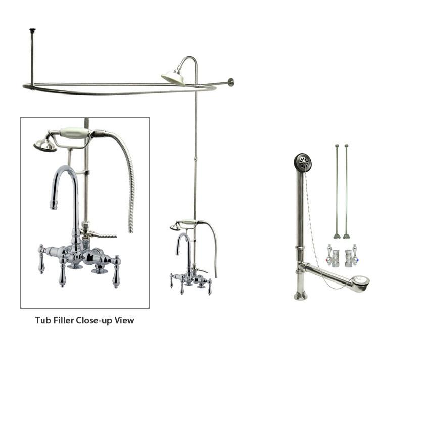 Vintage Chrome Clawfoot Bathtub Faucet with Shower Kit & Enclosure Curtain Rod - 14T1CTS - Perfect for Classic Bathroom Renovations & Spa-Like Showers