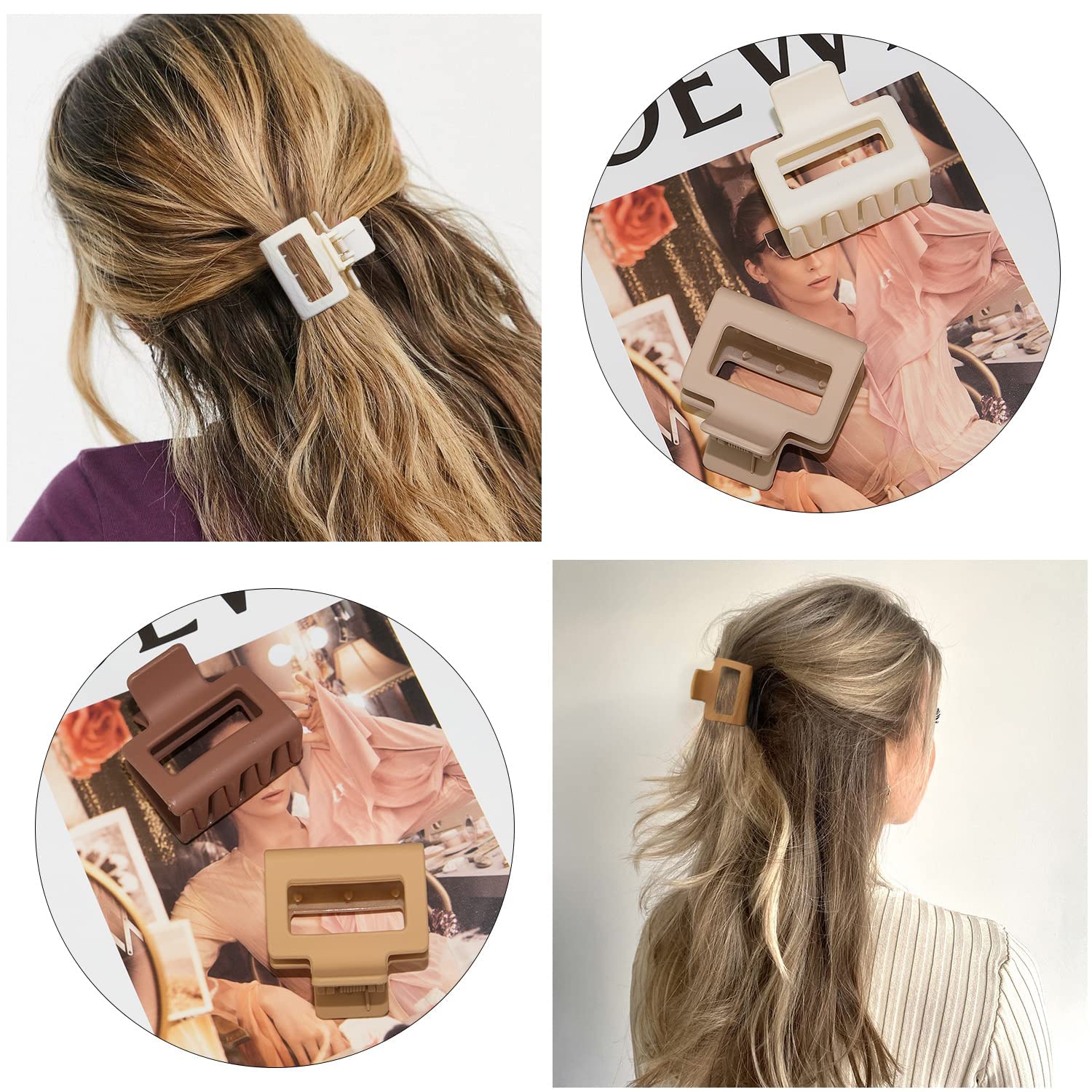 DENICRAAS Matte Hair Claw Clips for Women - 5 Pack Square Hair Clips for Thick Hair, Non-Slip Grip Hair Accessories - Perfect for Updos, Ponytails & Everyday Hairstyles