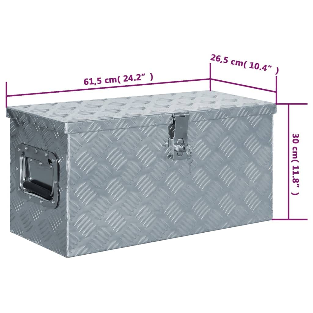 vidaXL 142936 Aluminum Tool Box 61.5 x 26.5 x 30 cm - Silver Heavy Duty Storage & Transport Case for Tools, Equipment, Camping Gear & DIY Supplies