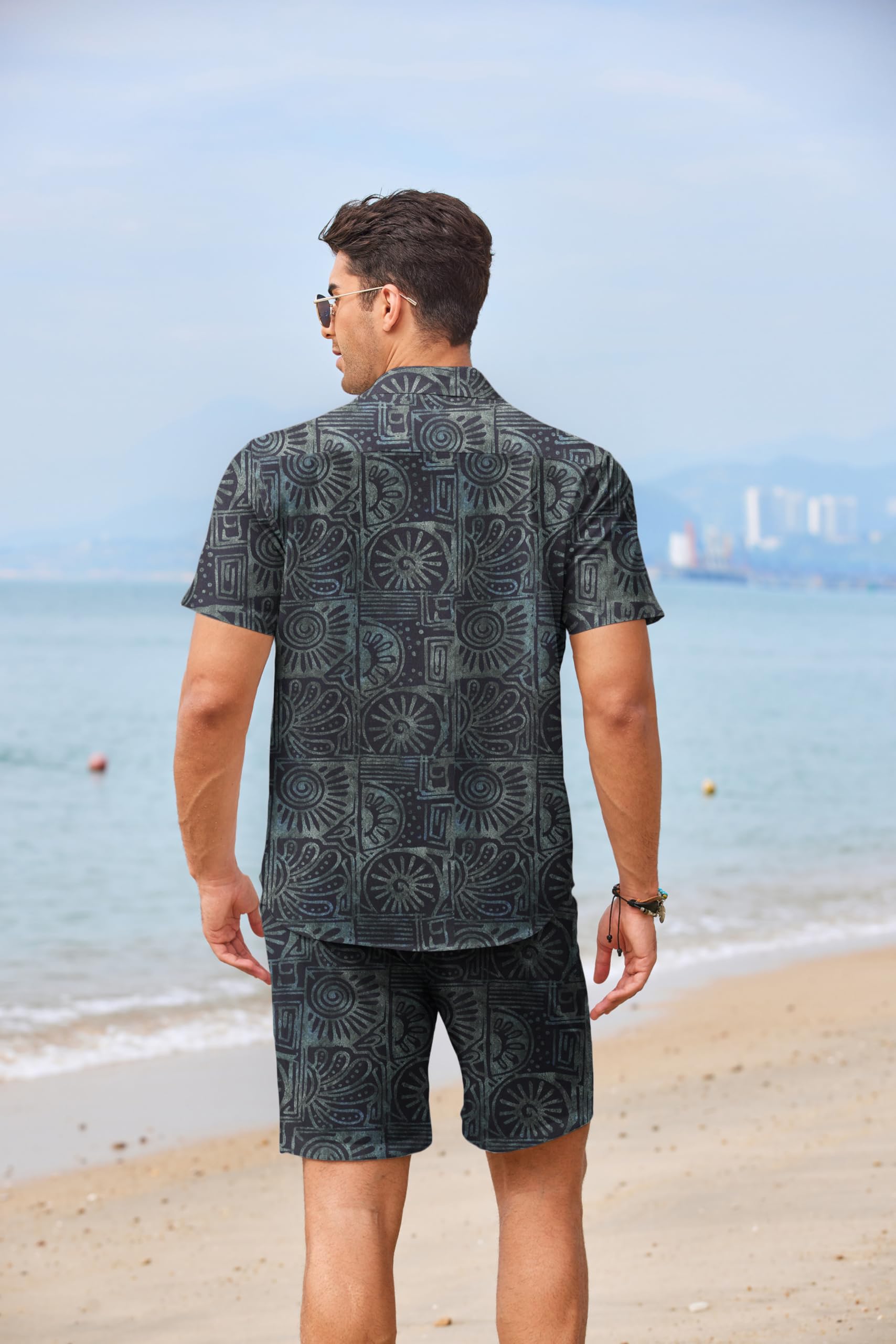 COOFANDY Men's Hawaiian Floral Print 2-Piece Outfit - Matching Short Sleeve Shirt & Swim Shorts Set for Summer Beach Vacation, Pool Party & Tropical Getaway