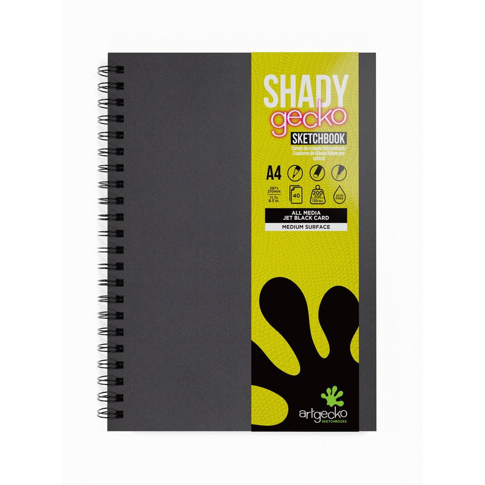 Artgecko Shady Sketchbook - A4 Size, 80 Pages (40 Sheets), 200gsm Black Toned Paper - Perfect for Drawing, Sketching & Mixed Media Art Projects