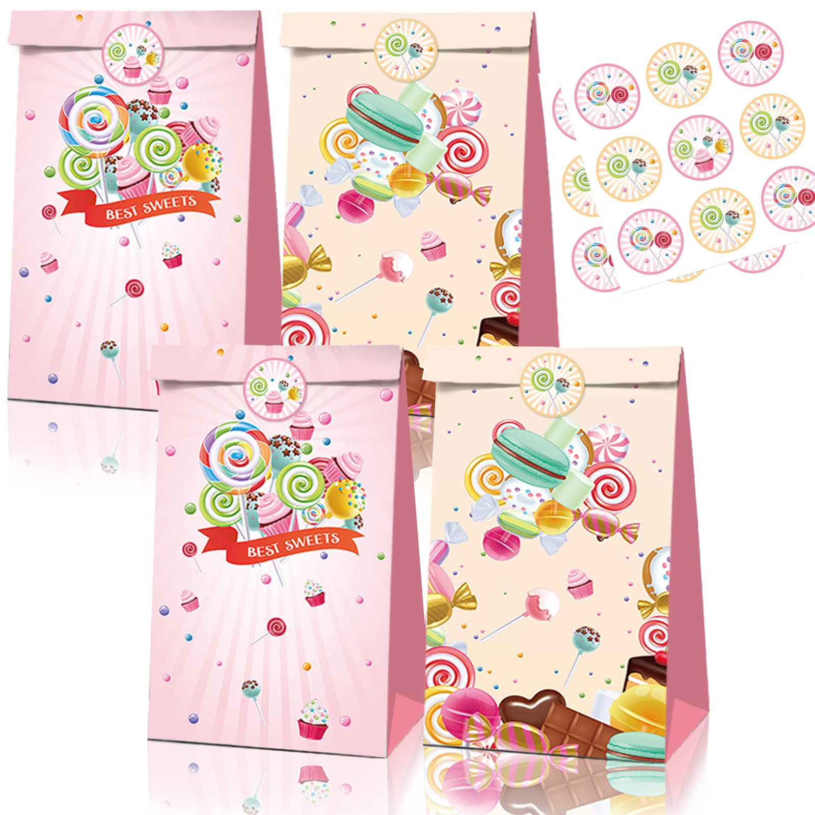 Candyland Party Favor Bags 12 Pack - Lollipop Themed Birthday Party Supplies with Stickers for Baby Showers, Kids Birthdays & Sweet Candy Theme Celebrations - Perfect for Goodie Bags, Party Favors & Event Decorations