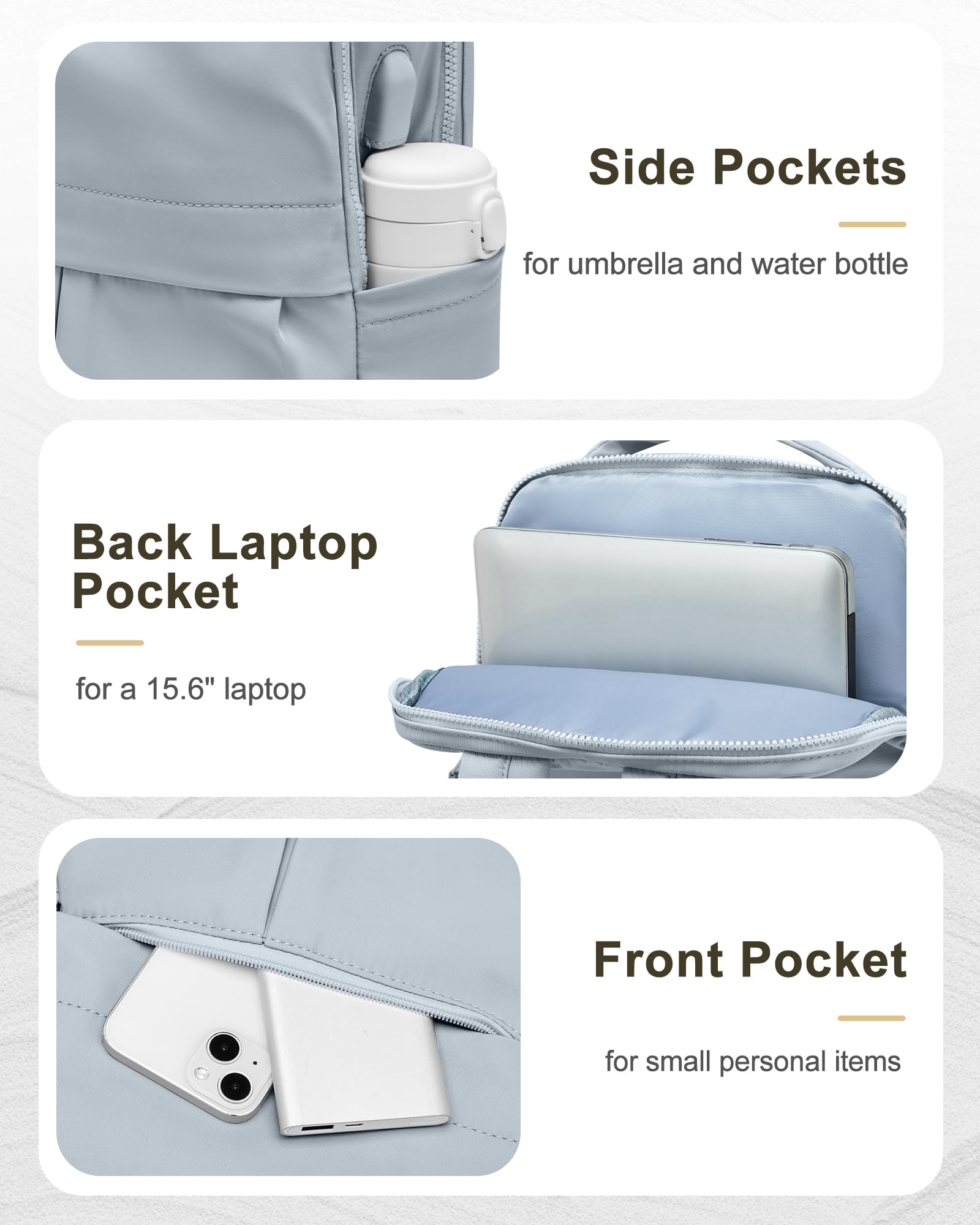 Stylish Lightweight Laptop Backpack for Women & Men - Water-Resistant Gym, Travel & Work Backpack with USB Charging Port - Perfect for College, Office Commute & Airplane Travel (Blue)