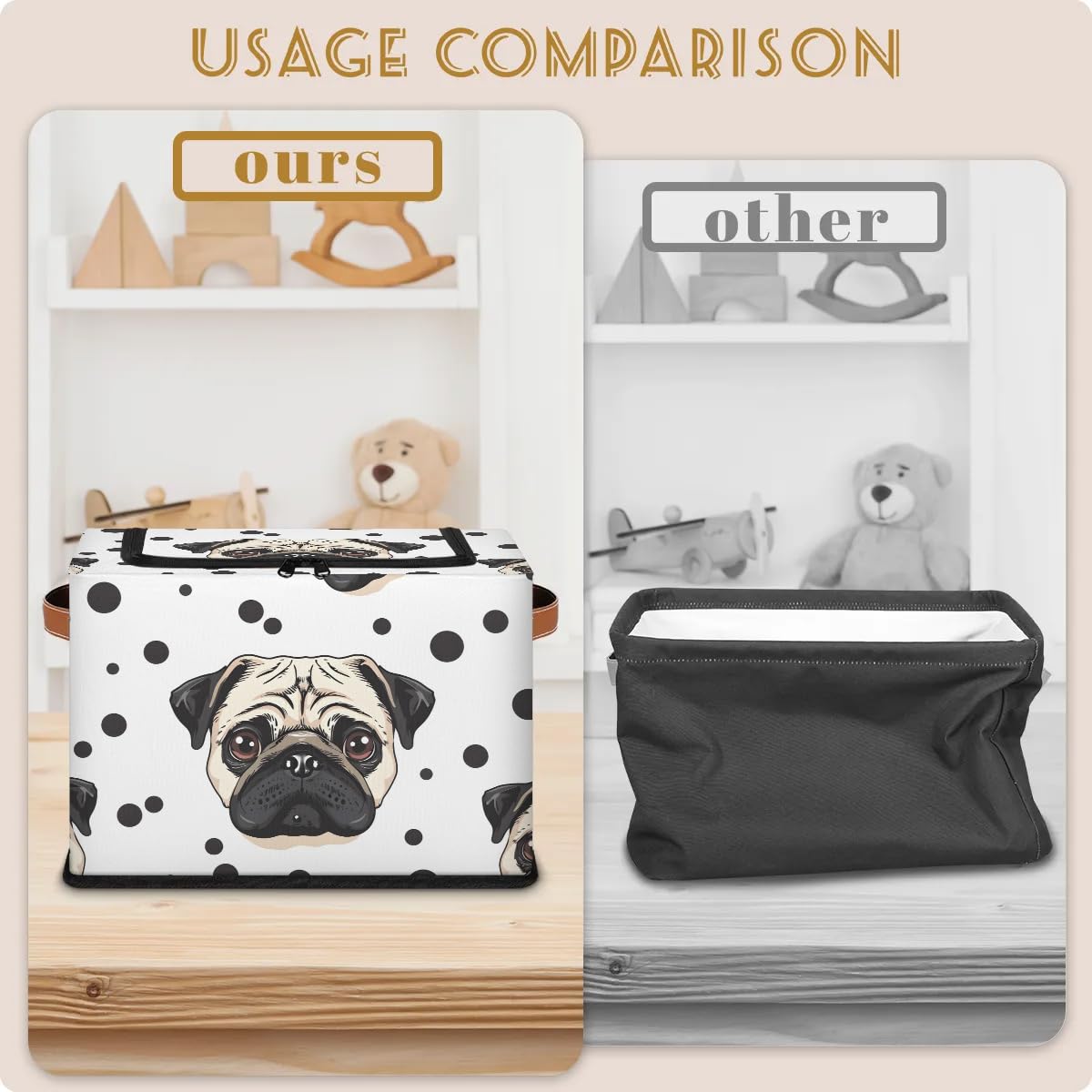 Collapsible Storage Bins with Lids - Angry Dogs Print Stackable Fabric Storage Cubes for Clothes, Toys, Blankets | Dustproof Closet Organizer for Home, Office & Nursery Organization