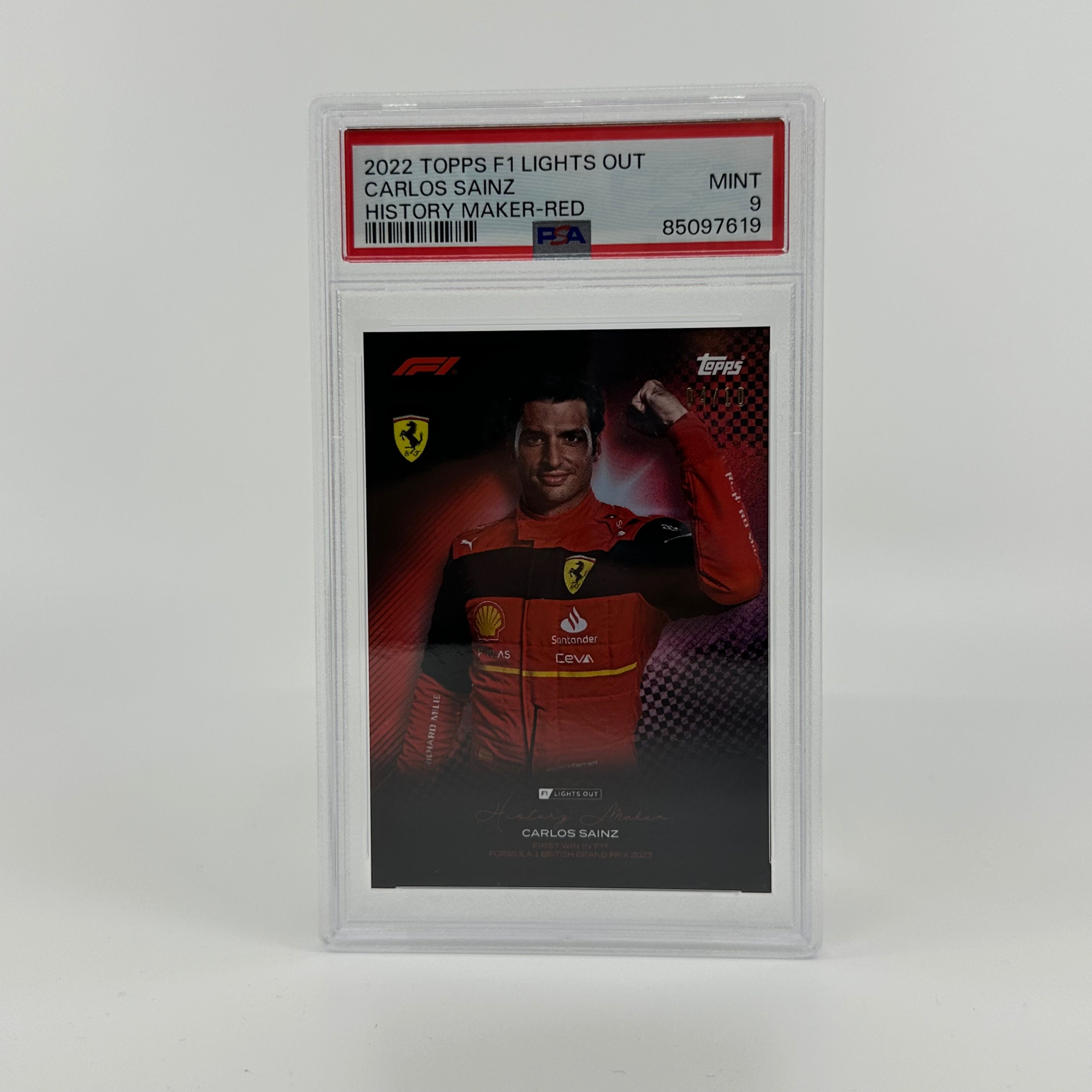PSA 9 Graded 2004/10 Carlos Sainz History Maker Red F1 Racing Card - Perfect for F1 Collectors, Sports Memorabilia Displays & Investment Collections