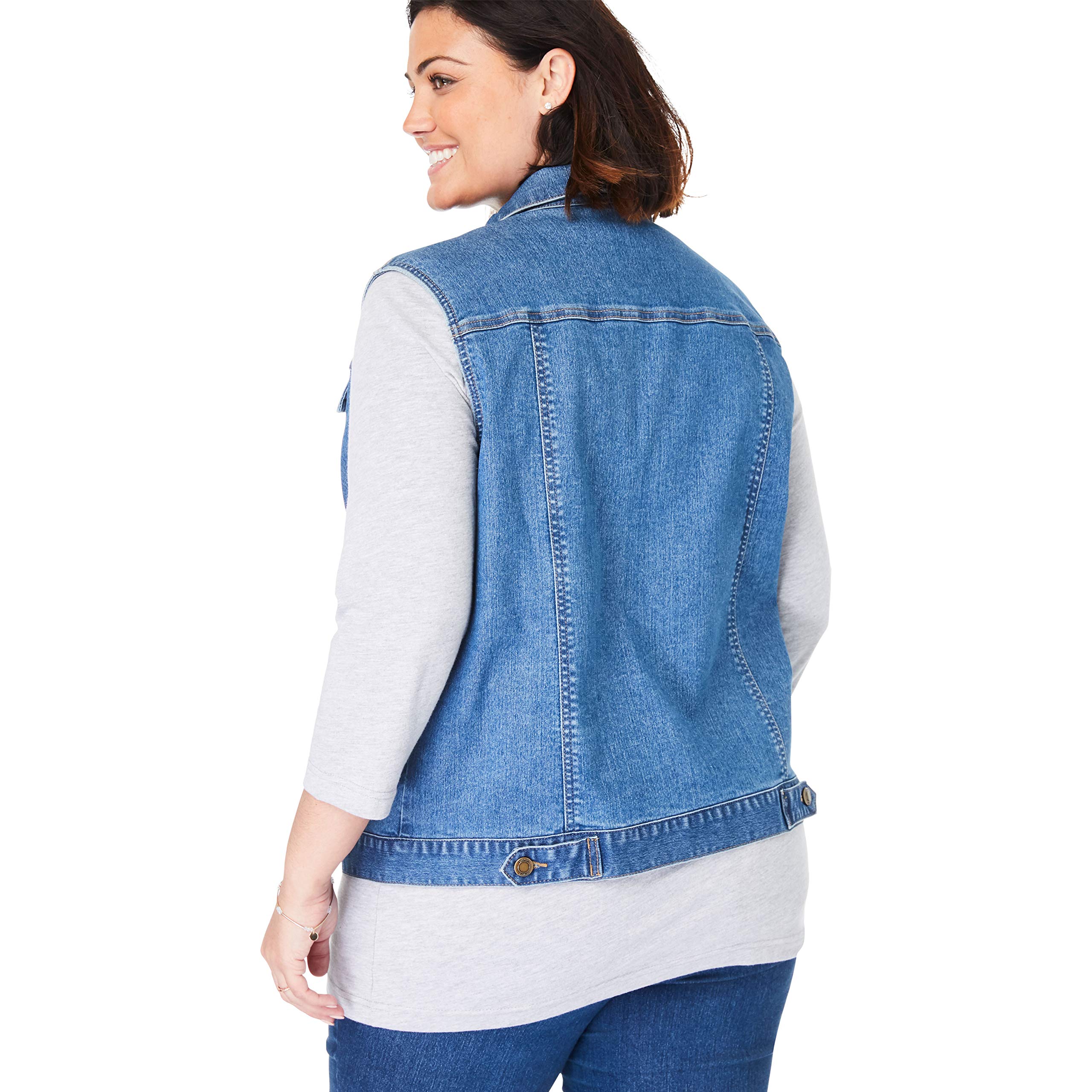 Woman Within Plus Size Stretch Denim Vest for Women - Comfortable & Stylish Jean Vest Jacket for Casual Outfits, Layering & Outdoor Activities