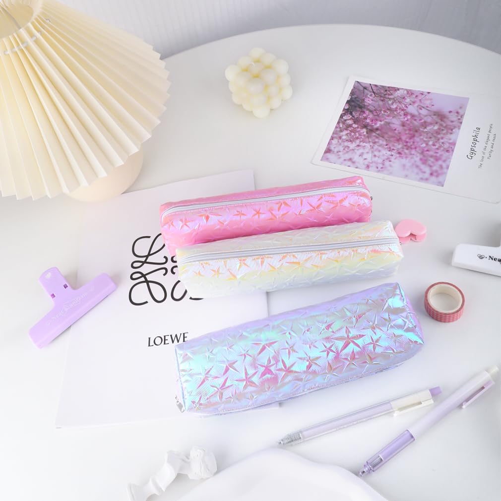iSuperb 3 Pack Colorful Laser Pencil Case - Zippered Pen Pouch for School, Office & Travel - Multi-Purpose Cosmetic & Makeup Bag Organizer (3pcs) - Perfect for Students, Artists & Professionals
