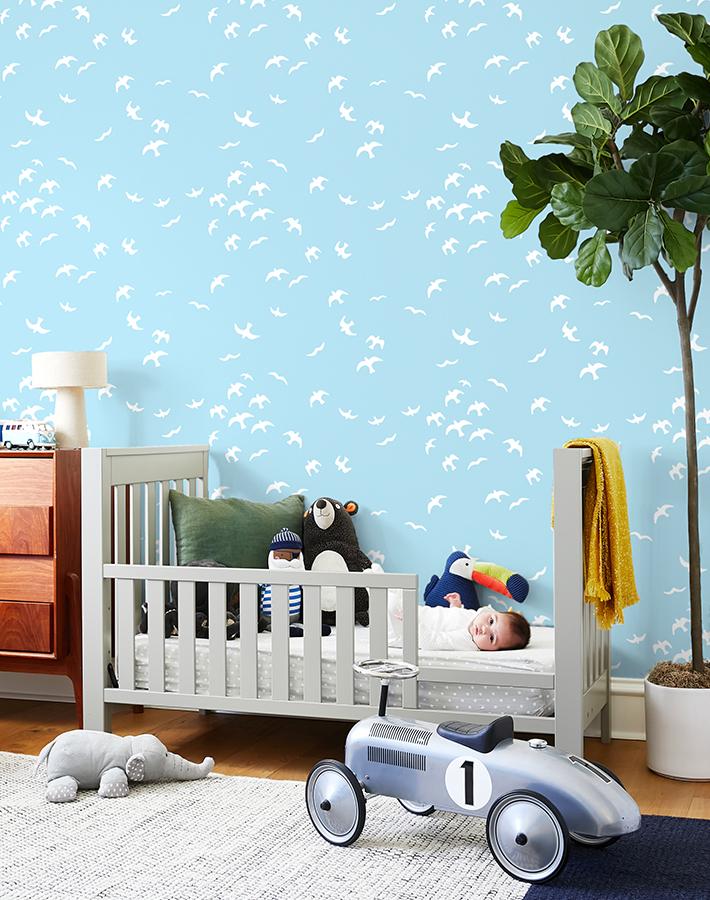 Gulls Wallpaper by Tea Collection - Baby Blue Nursery Wallpaper for Coastal & Nautical Themed Kids' Rooms