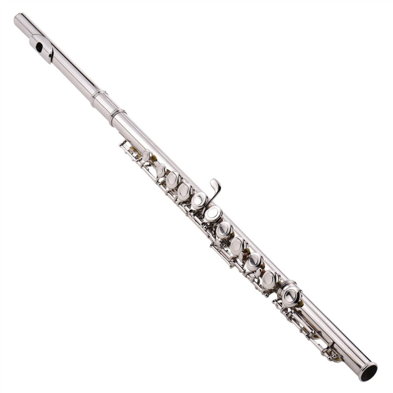 Silver Plated 16 Hole C Key Cupronickel Student Flute - Wind Instrument with Cleaning Cloth, Rod & Gloves - Perfect for Beginners, School Bands & Music Practice