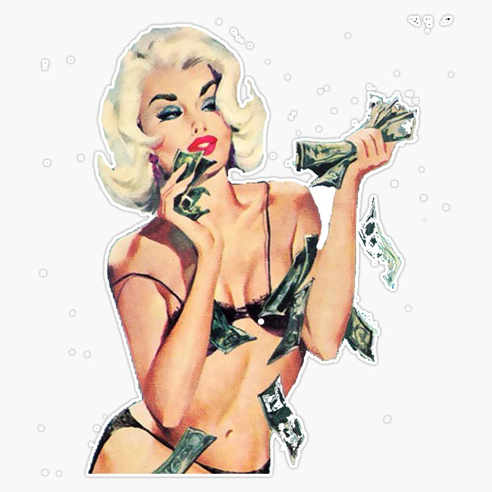 Pinup Girl Money Bumper Sticker - 5 Inch Vinyl Window Decal for Cars, Trucks & Laptops - Funny Car Accessories for Women & Girls