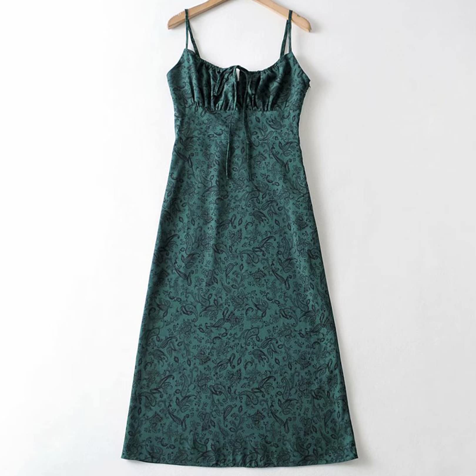 PEHMEA Women's Floral Spaghetti Strap Bodycon Dress - Square Neck Tie Front Summer Long Dress for Beach, Party & Date Night
