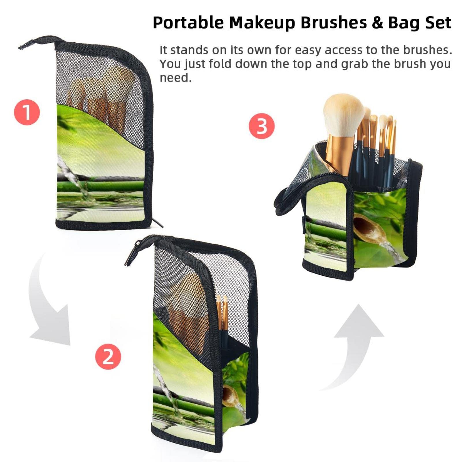 12-Piece Makeup Brush Organizer Bag with Scenic Stone River Design - Portable Travel Cosmetic Brush Holder Case for Home & On-The-Go Makeup Storage