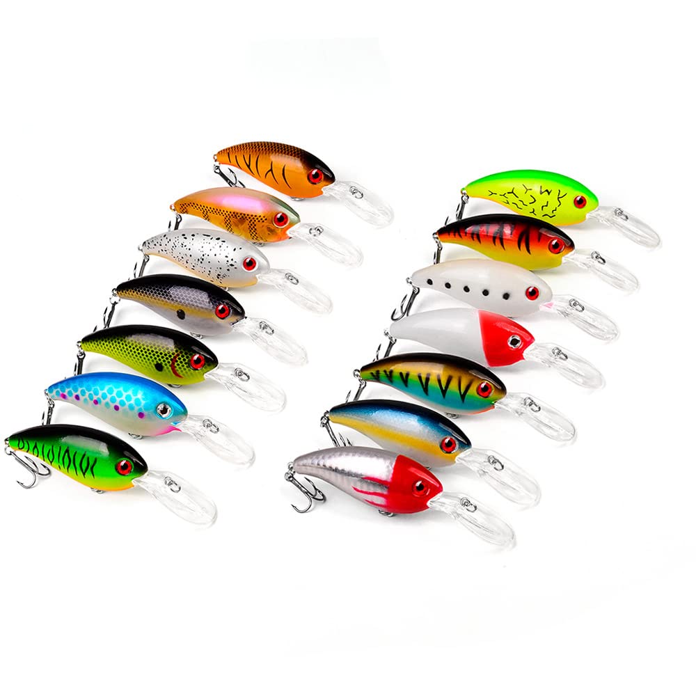 14PCS Fishing Lures Kit - Diving Crankbaits with 3D Eyes, Lifelike Swimbait for Bass, Trout, Freshwater & Saltwater Fishing - Perfect for Lake, River and Ocean Fishing Adventures