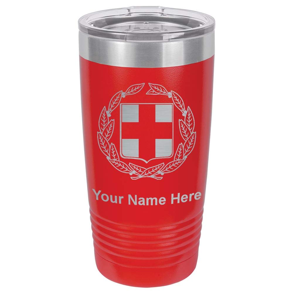 20oz Insulated Tumbler Mug with Greece Coat of Arms Design - Personalized Engraved Stainless Steel Travel Cup (Red) - Perfect for Coffee, Tea & Cold Drinks at Home, Office or Gym