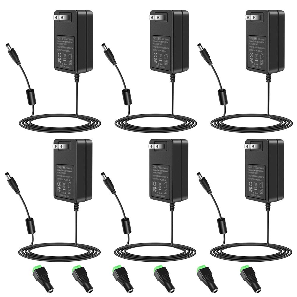 SHNITPWR 24V 2A 48W AC/DC Power Adapter 100-240V Input with 5.5x2.5mm Tip - 6 Pack for LED Strips, 3D Printers, CCTV Cameras, LCD Monitors, Routers & Home Electronics - Universal Voltage Converter Transformer