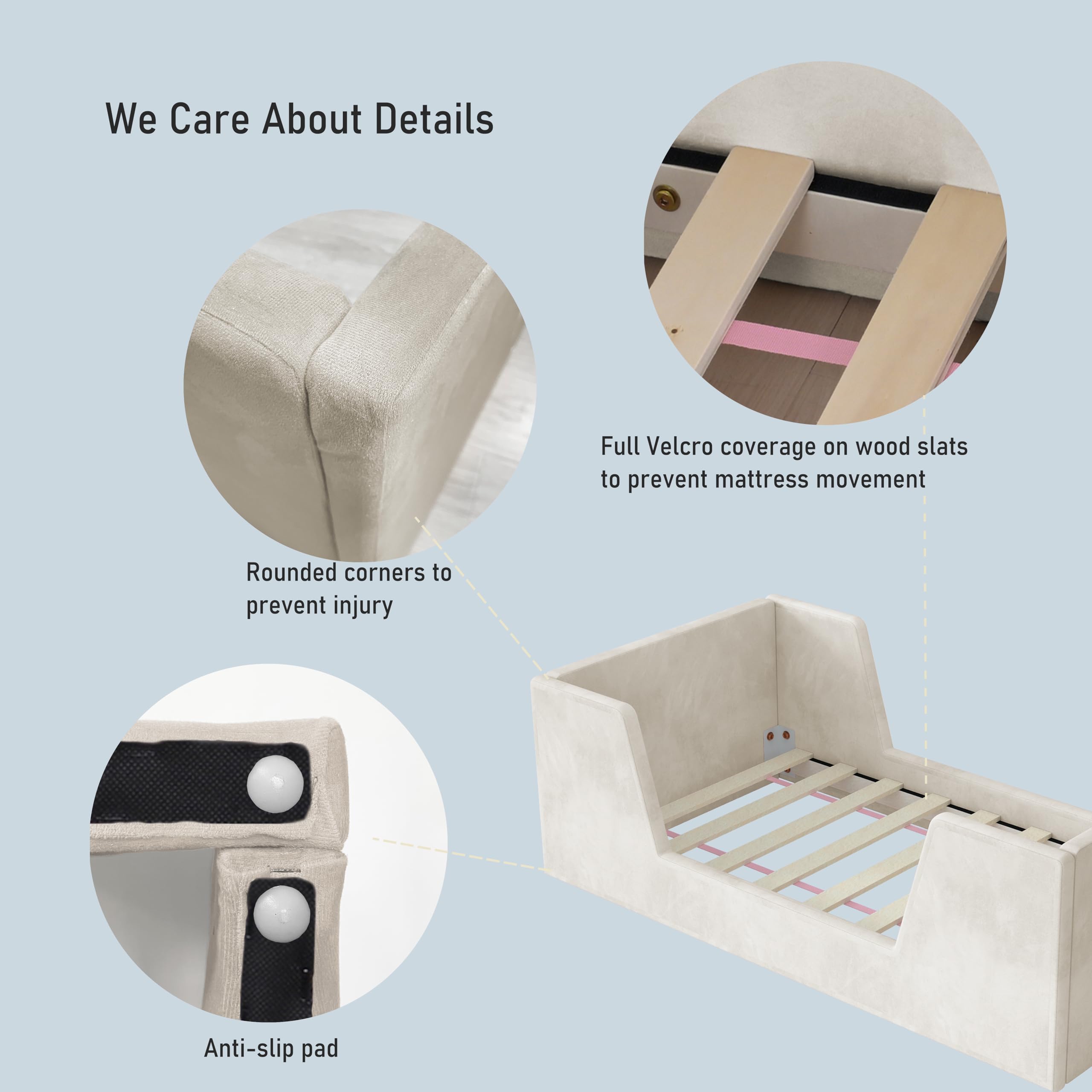 **Toddler Floor Bed with Guard Rails - Safe Kids Bed for Ages 2-6 Years - Standard Crib Mattress Compatible - Certified Fabric Toddler Bed for Boys & Girls - Perfect for Montessori Bedrooms & Small Spaces**