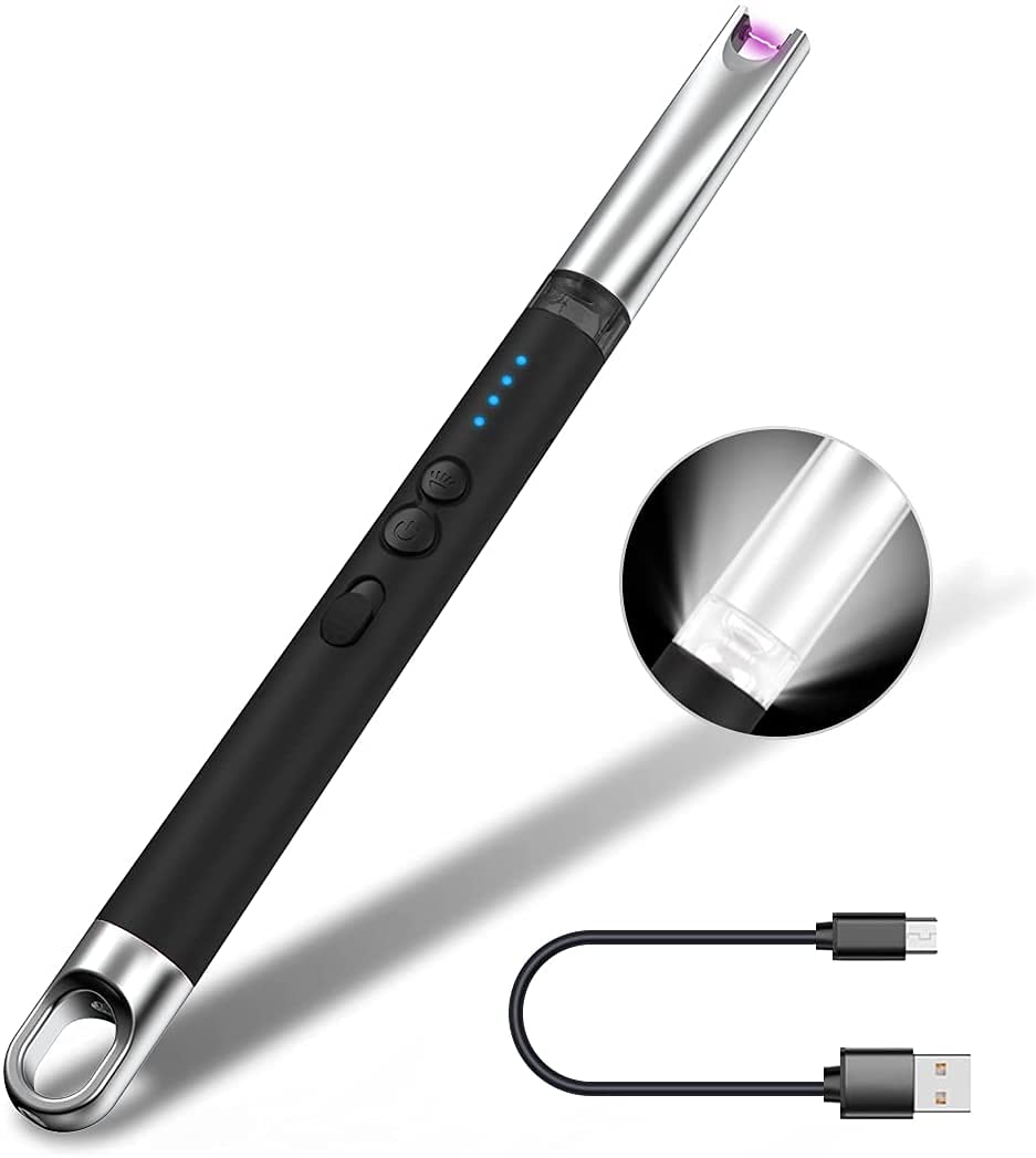 USB Rechargeable Electric Arc Lighter - Long Plasma Lighter with Upgraded Light Source, Safety Switch & LED Display for Candles, Grilling, BBQs, Fireworks & Camping | Perfect for Indoor & Outdoor Use